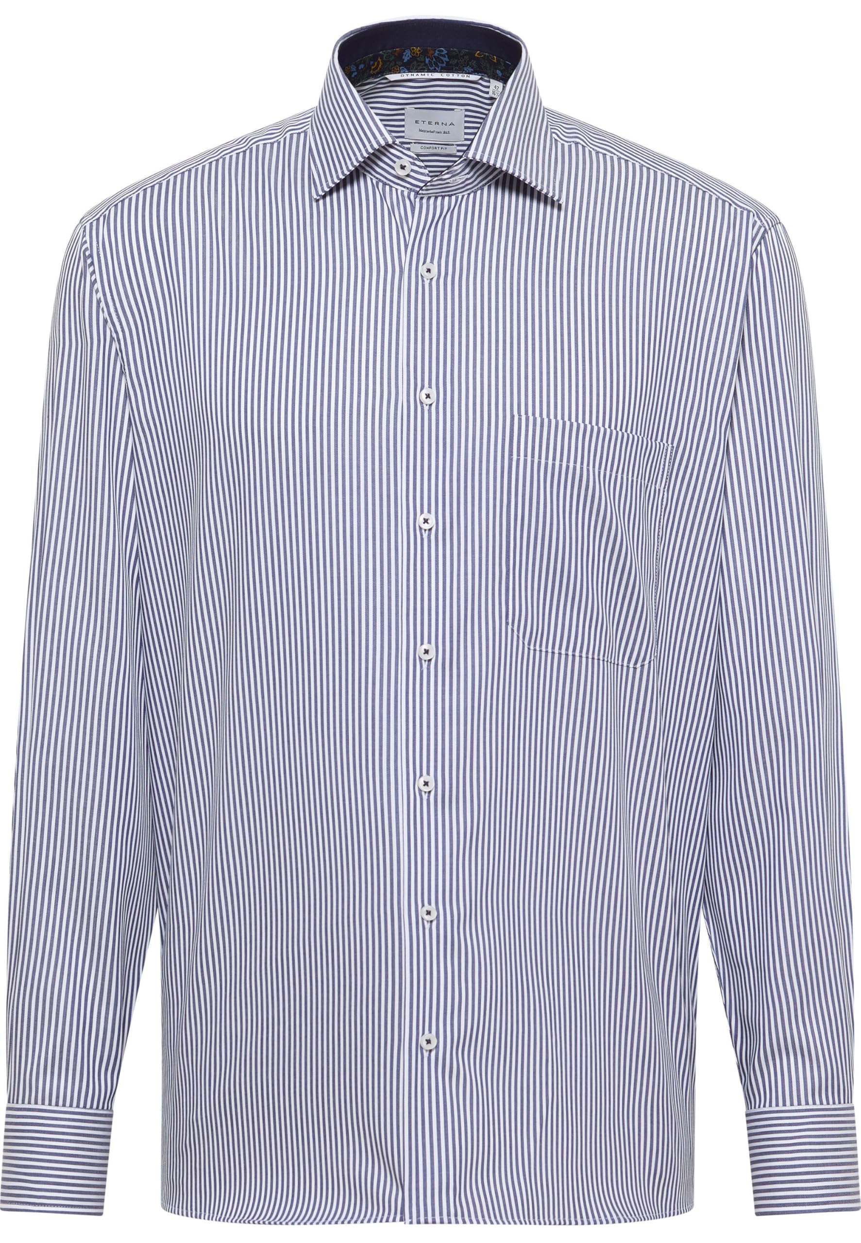ETERNA Comfort Fit Dynamic Cotton Hemd Langarm Twill Streifen dunkelblau