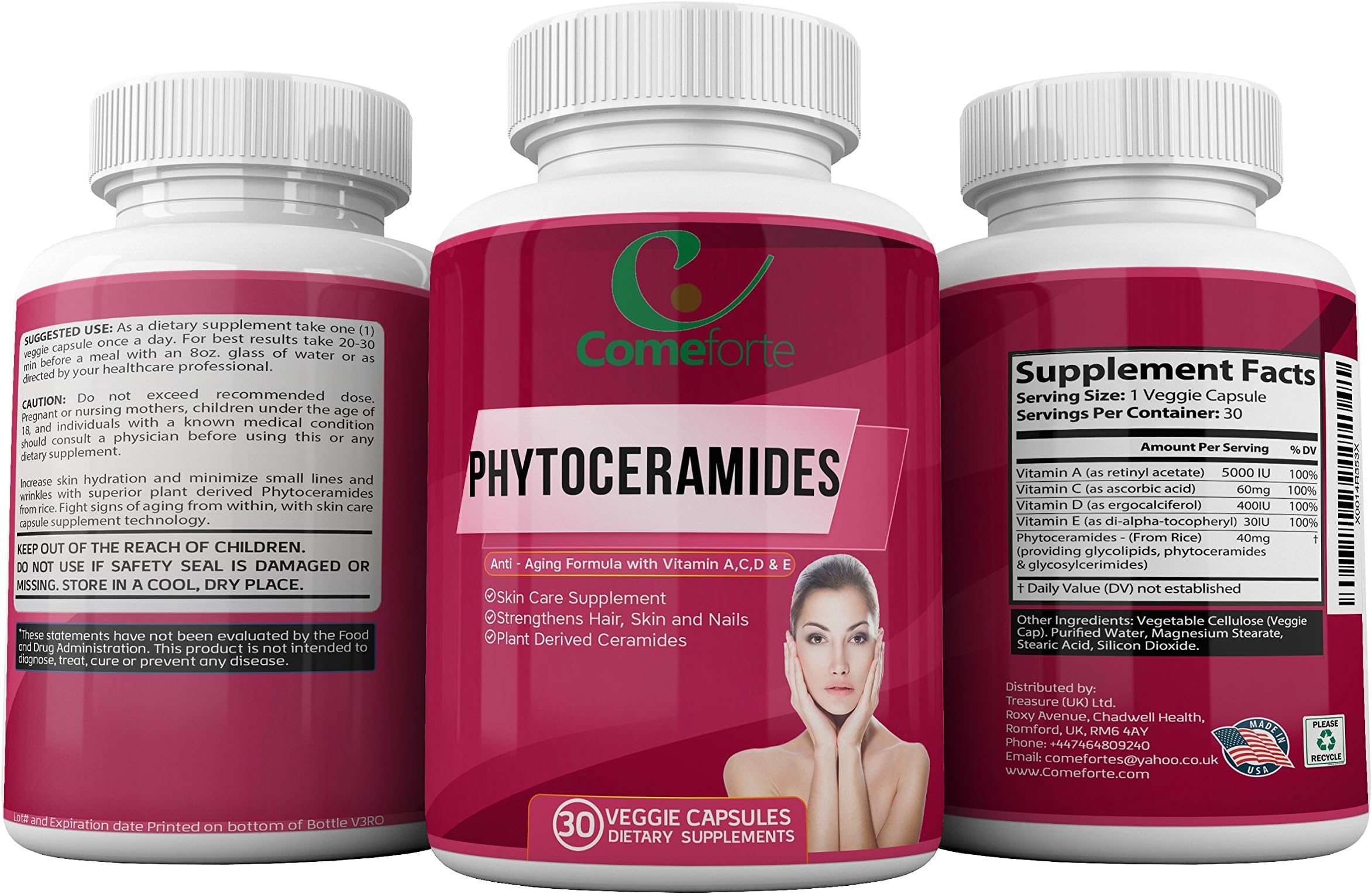 Phytoceramides with Vitamins A, C, D & E - All Natural Anti-Aging Formula - to Strengthen Hair, Skin and Nails - 30 Veggie Capsules