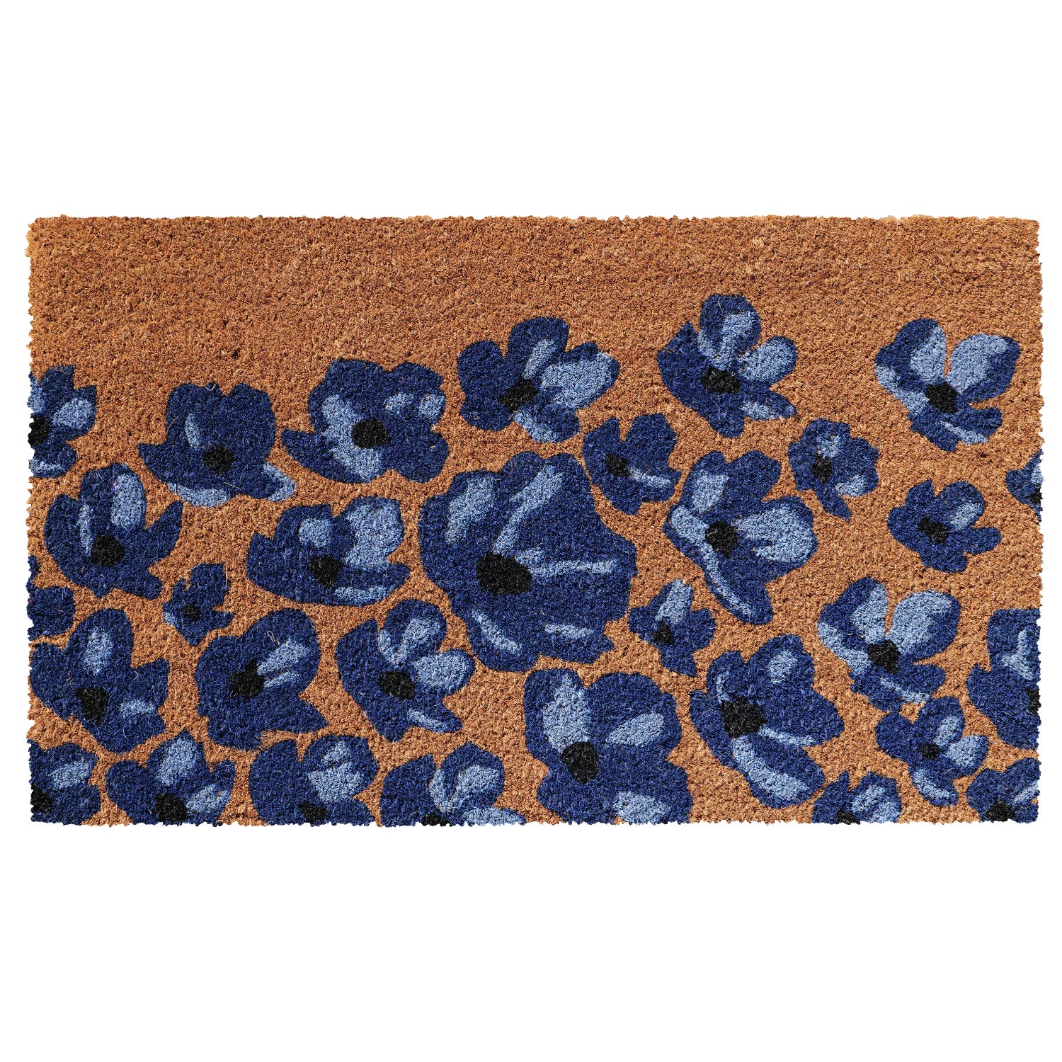 Onlymat Floral Printed Designer Doormat (Royal Blue & Beige) Weatherproof, Thick Entryway Rug Coco Coir with Anti-Slip PVC Backing for Indoors, Outdoors, Patio, Kitchen (75cm x 45cm)