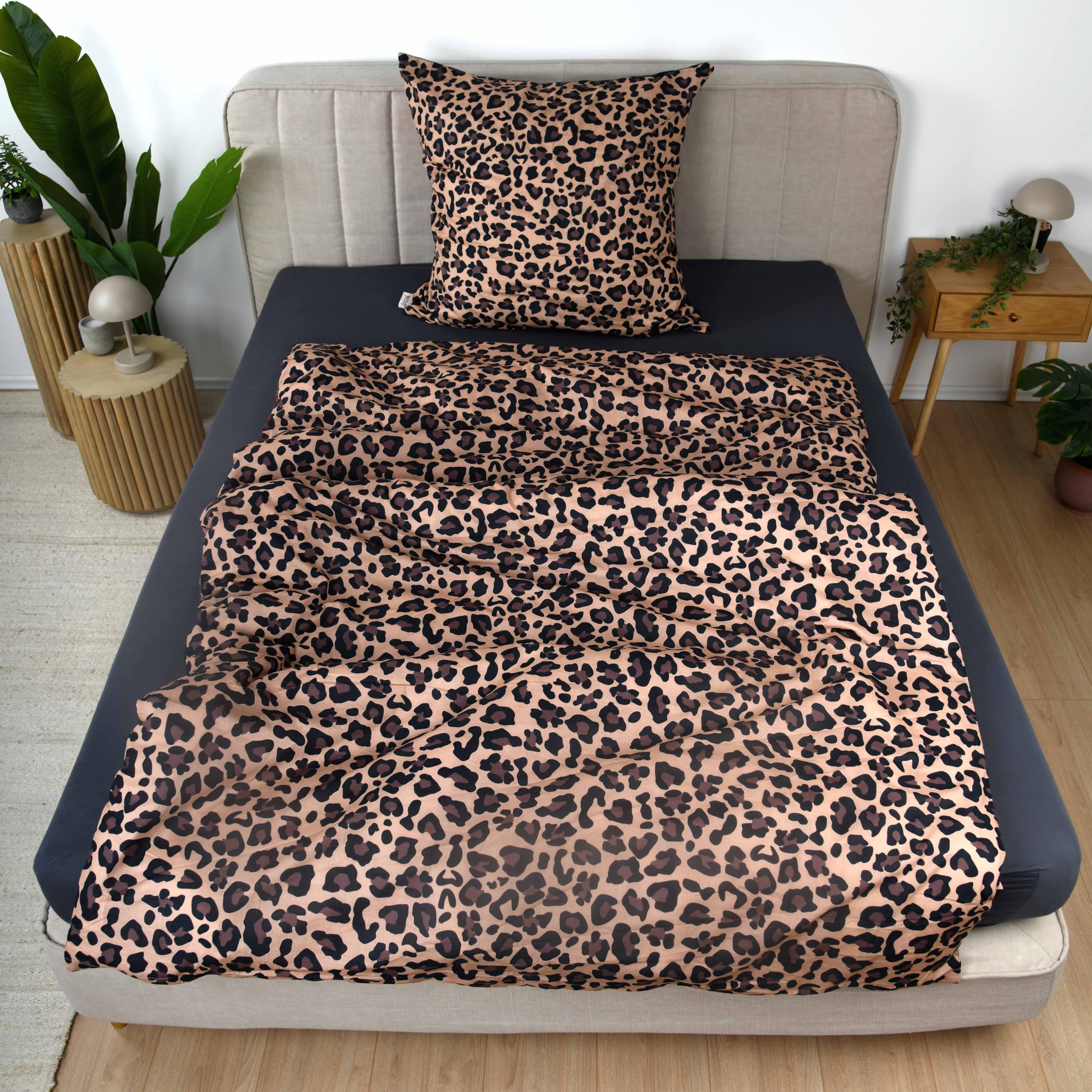 Herding Wild Flowers Bettwäsche-Set Leopard, 80 x 80 cm + 135 x 200 cm, mit Reißverschluss, 100% Baumwolle/Renforcé, Mehrfarbig