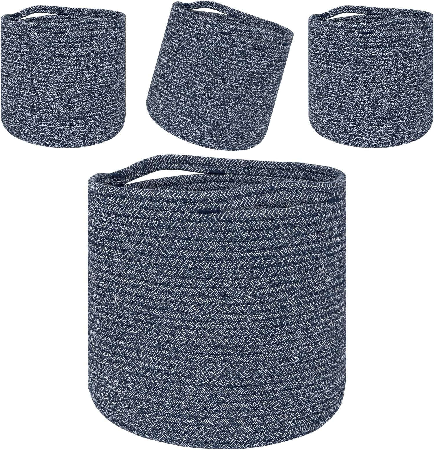 CubesLand Woven Rope Cube Storage Organizer Basket Bin for Organizing,Cube Storage Bins 11x11in for Shelves w/Inserts,Bedroom, Living Room,Multi-use Collapsible Storage Baskets Sets 4-Mixed Navy