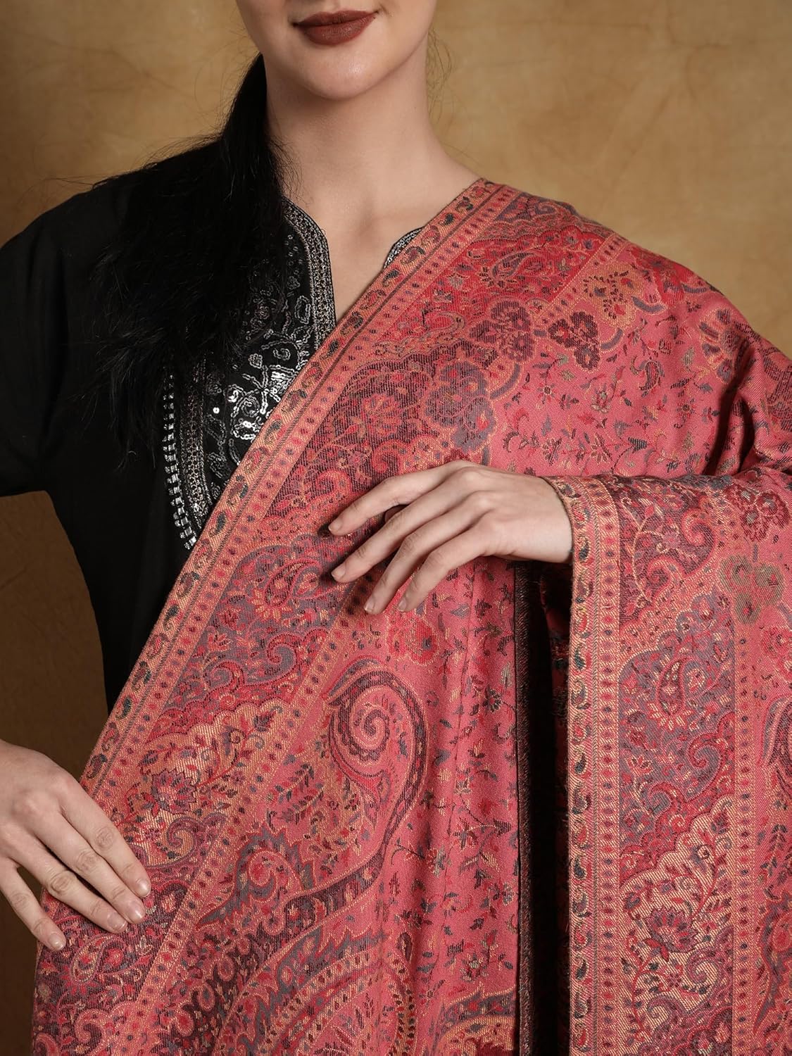 Exotic India Kani Jamawar Shawl From Amritsar with Multicolor Woven Flowers on All-Over - Image 5