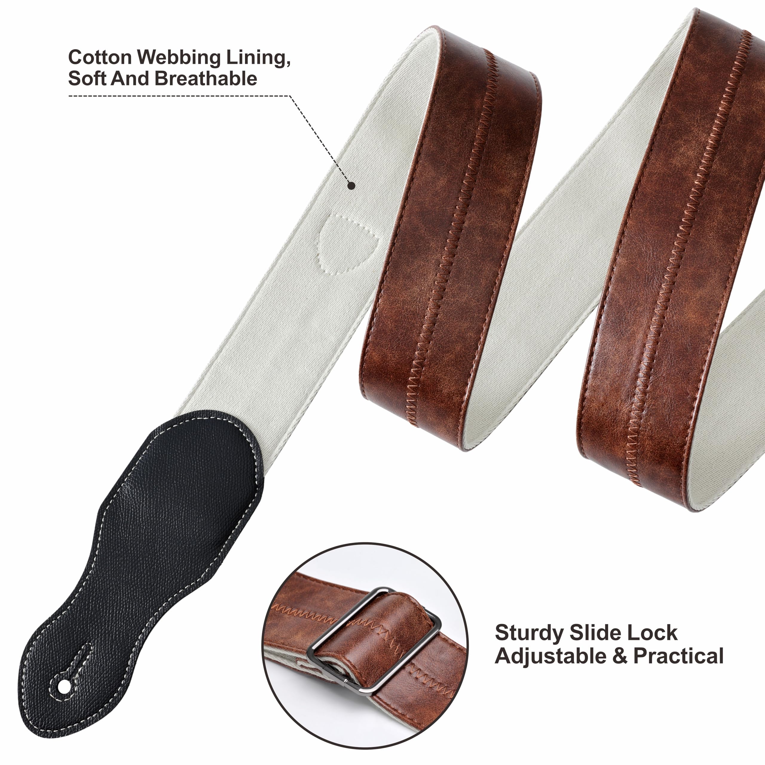 Nefelibata Gitarrengurt mit Plektrentasche, 5,8 cm, weiches veganes Leder, 60er-Jahre-Stil, Braun