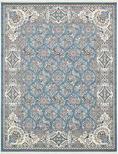 Miniatura 3 de Rugs.com Rabia Collection - Alfombra baja azul de 8 x 10 pies, perfecta para salas de estar, comedores grandes, planos abiertos