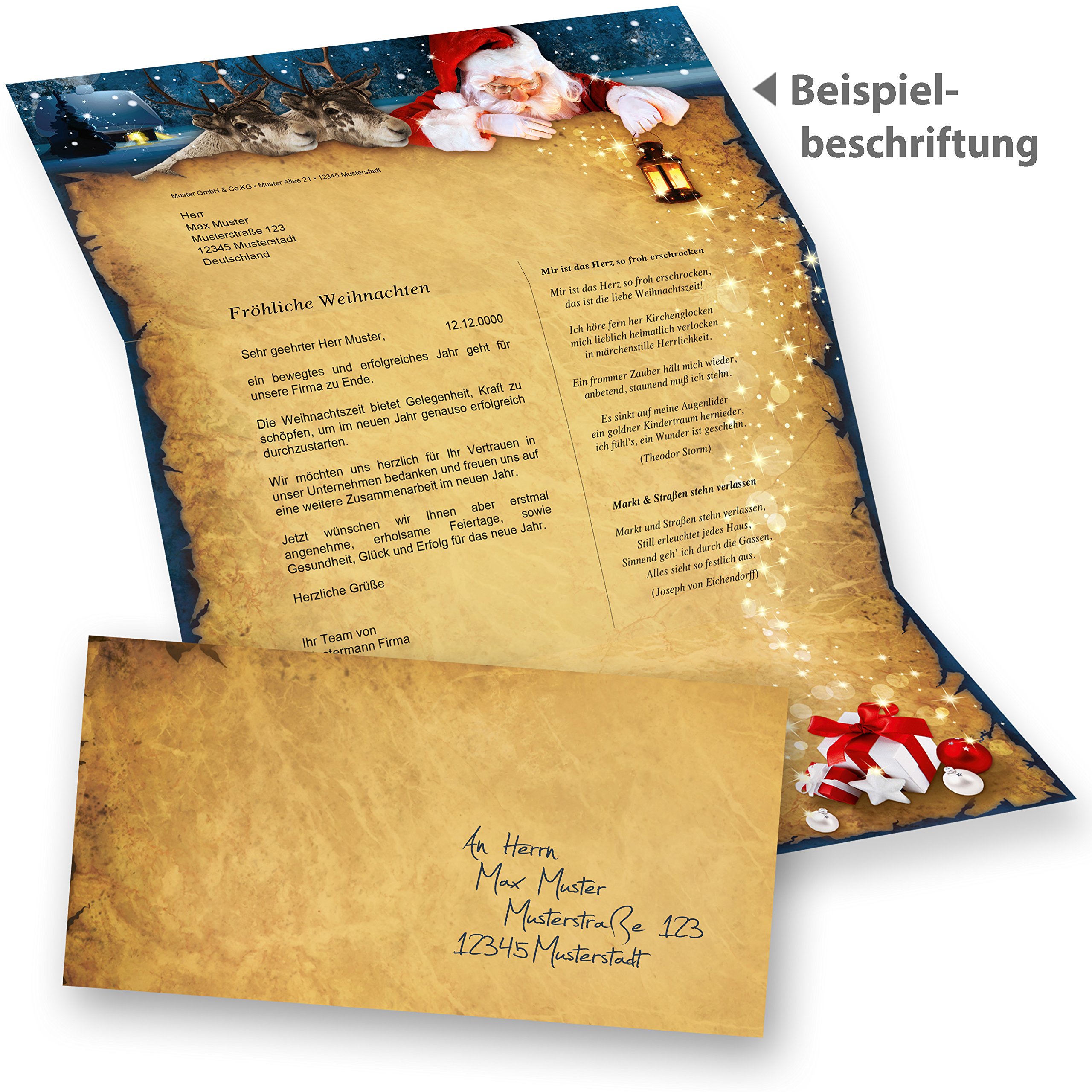 TATMOTIVE Briefpapier Weihnachten Vintage NORDPOL EXPRESS 100 Sets DIN A4 90g, 100 Blatt mit Umschläge OHNE Fenster