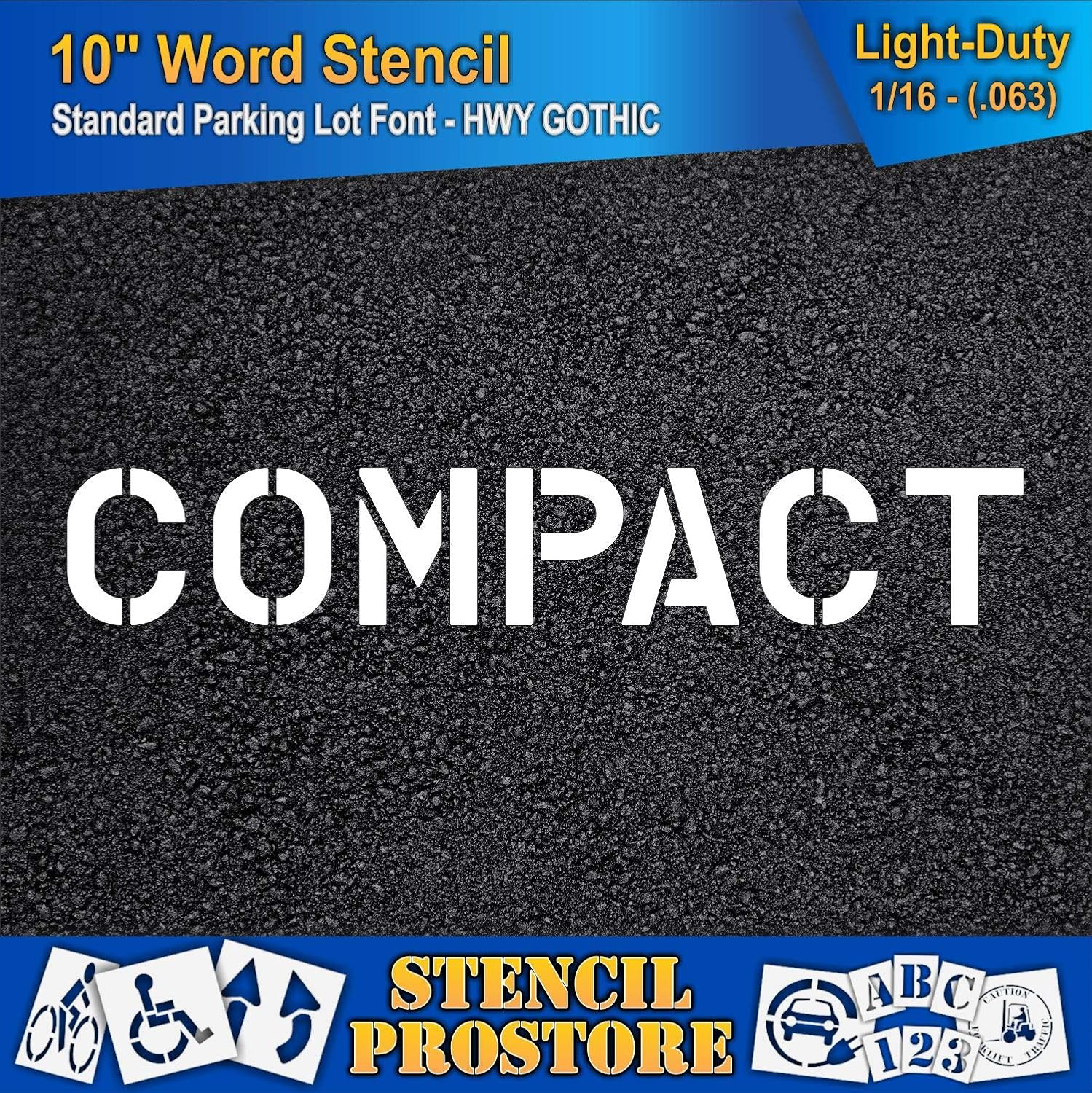 Pavement Marking Stencils - 10 inch Compact Stencil - 10" x 61" x 1/16'' (63 mil) - Light-Duty