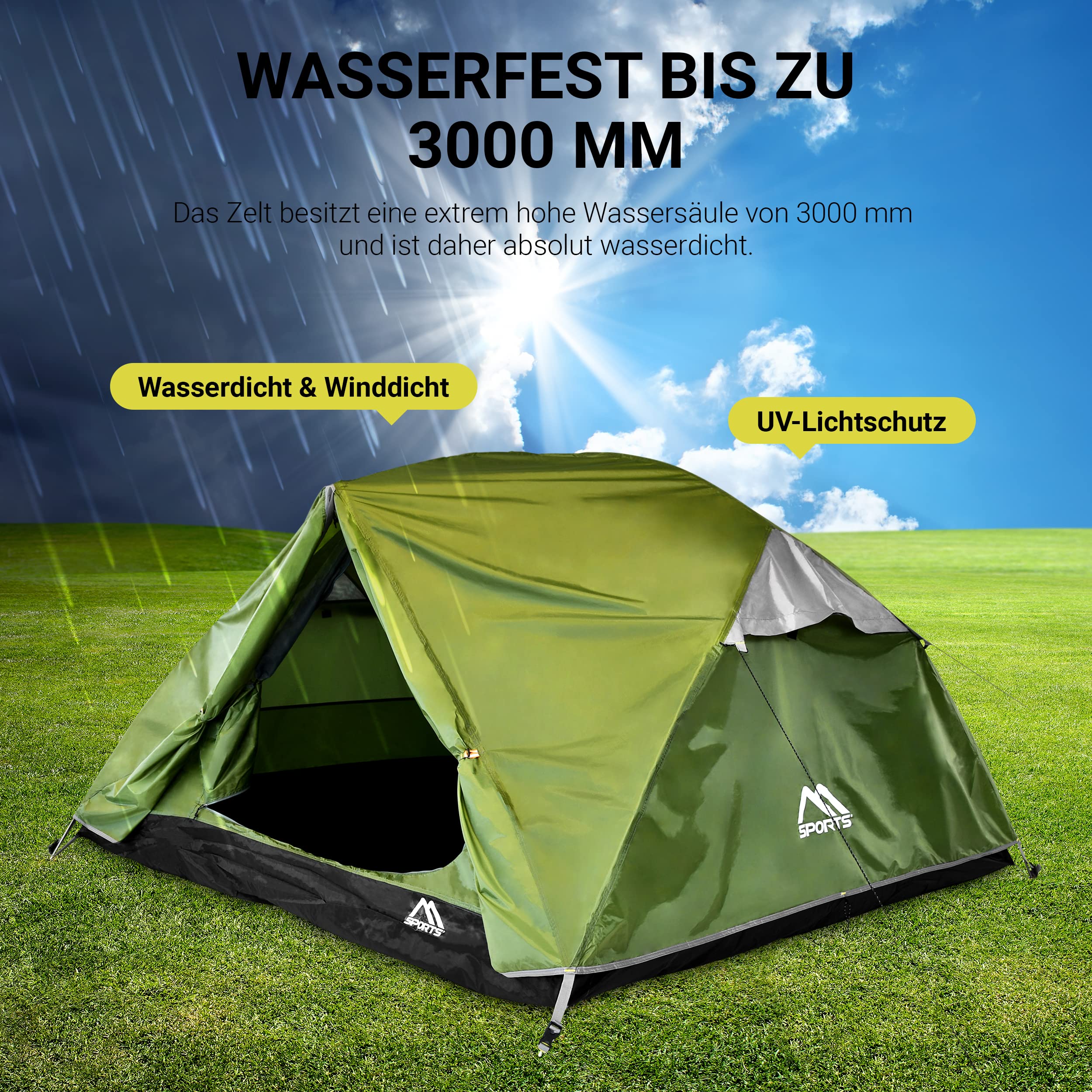 Tonnelle -Tente de camping à dôme 3 personne vert imperméable FR665444