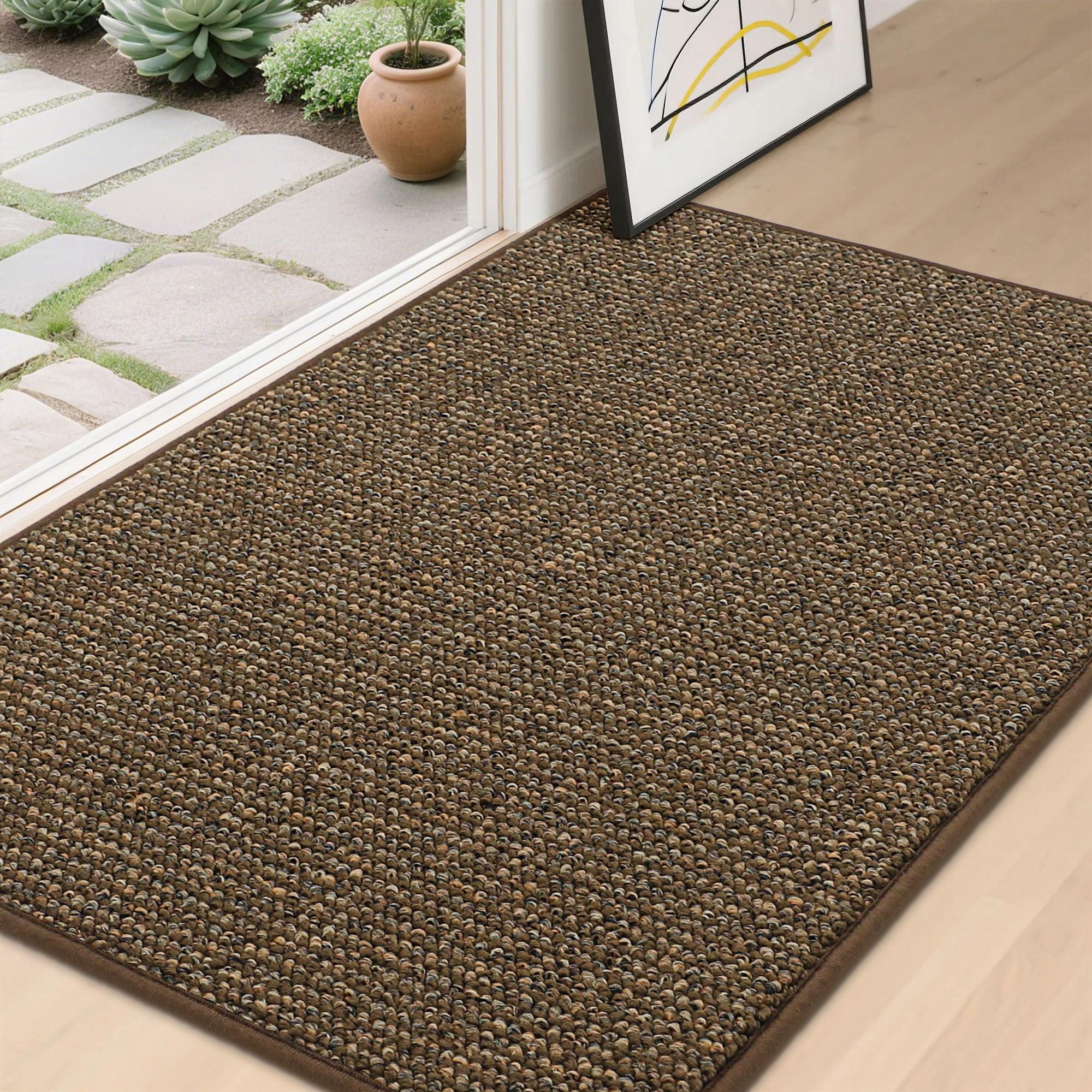 BEQHAUSE Dirt Trapper Door Mat 32" x 48", Non-Slip Washable Doormats, Brown