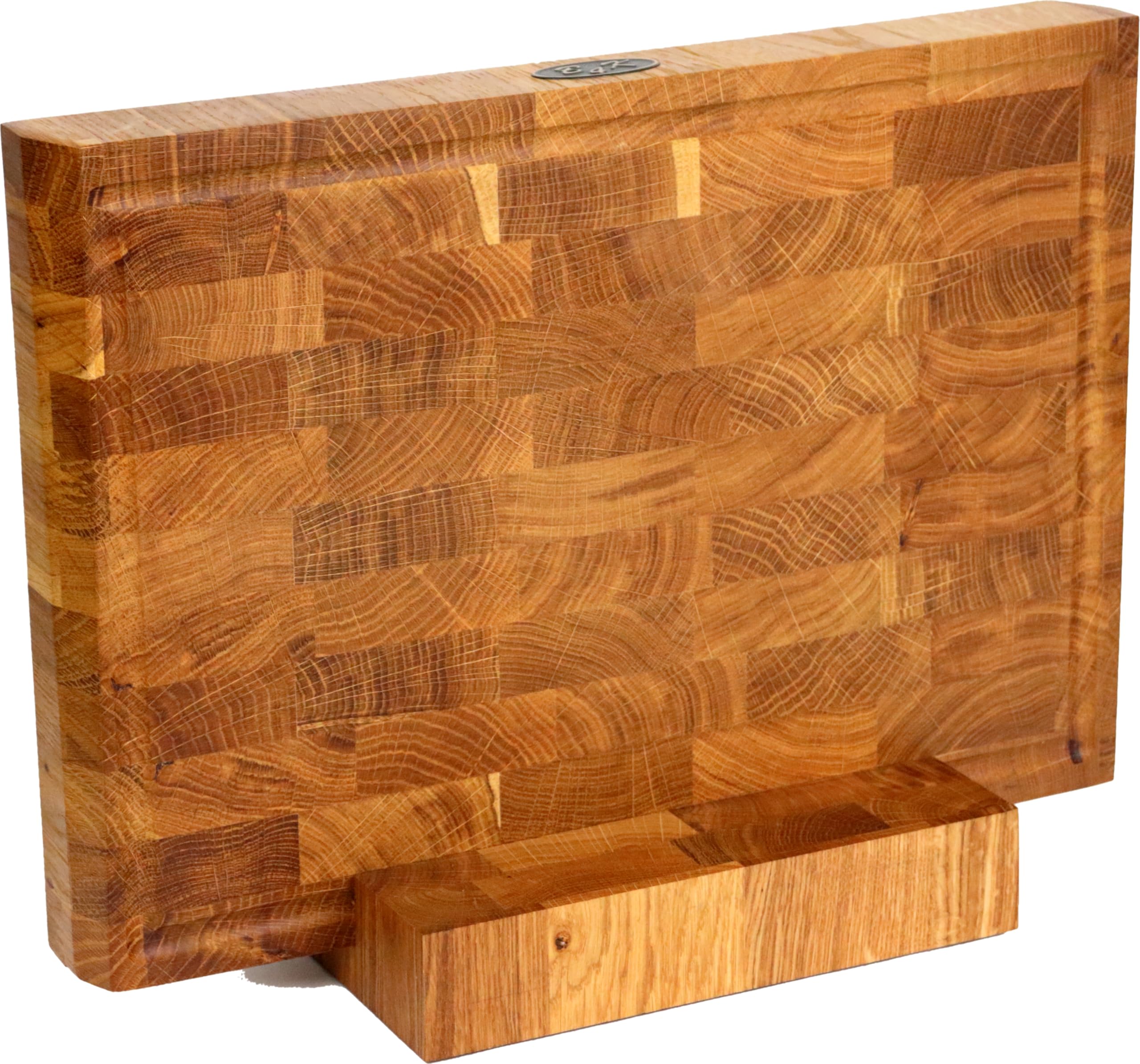 B4K® Hackblock mit Ständer aus Eiche 35x25x4 cm | Lichtenberg-Blitze Design | Premium Hirnholzbrett mit Griffen | Handgefertigtes Schneidebrett | Antibakteriell & Messerschonend