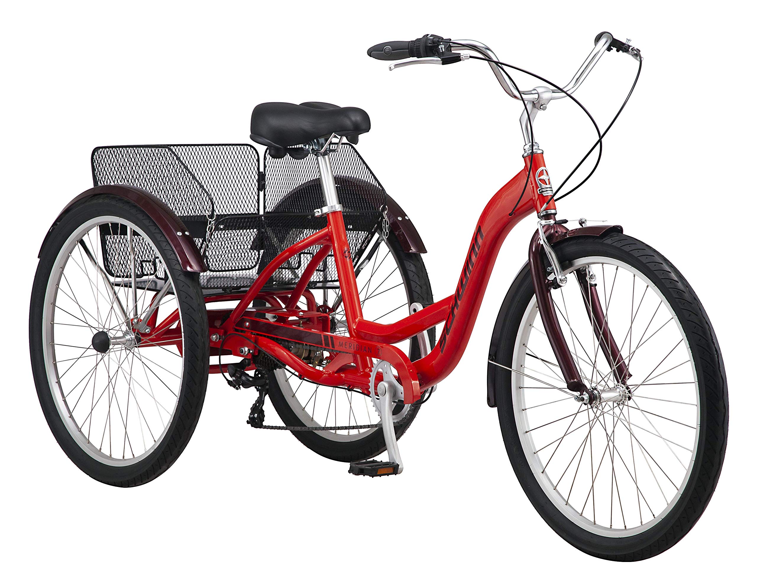 Schwinn Meridian Adult Tricycle, Three Wheel Cruiser Bike, Multiple Speeds and Electric, 24-Inch and 26-Inch Wheel Trikes, Cargo Basket, Adjustable Handlebars, Multiple Colors, Women Men