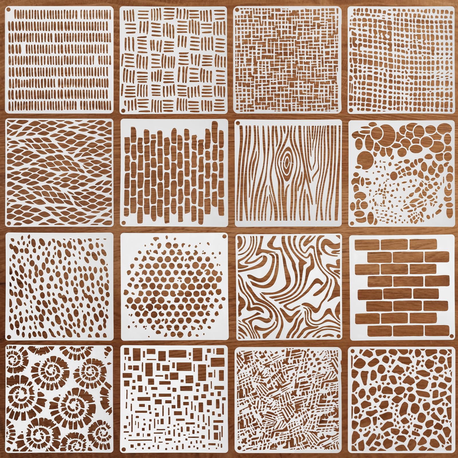 16 Pcs Cubist Stencils for Crafts, 6 X 6 Inch Mixed Media Texture Stencils, Reusable Stencil for Painting on Wood Wall Furniture Fabrics Decor