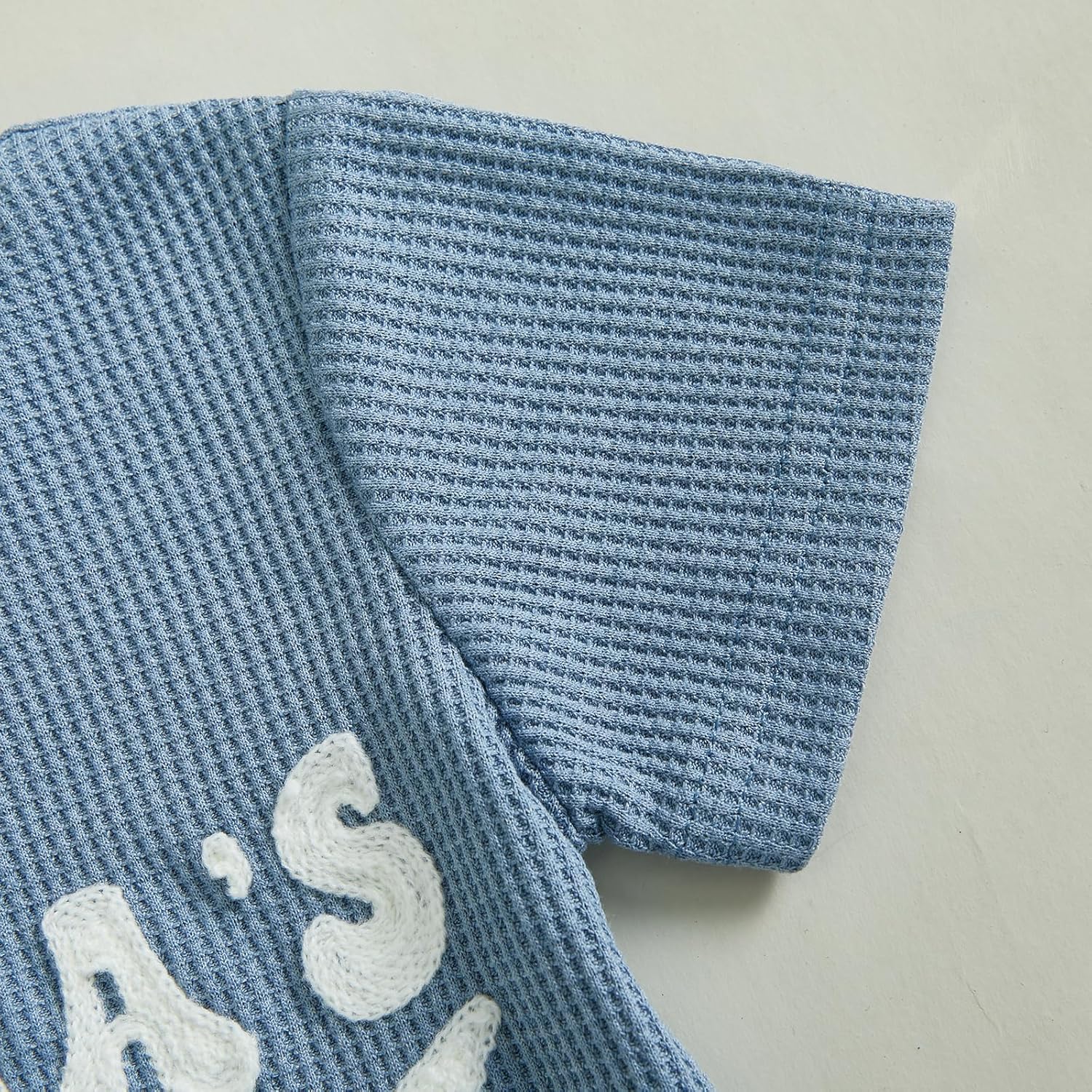 allshope Baby Boy Summer Outfit Set Letter Embroidery Short Sleeve T Shirt Solid Shorts Waffle Knit Clothes 6 12 18 24 Months - Image 5