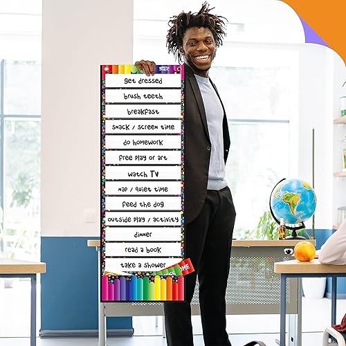 Miniatura 7 de Tabla de bolsillo para horarios diarios, tabla de confeti para aula con 13 + 1 bolsillos, 26 tarjetas reutilizables (13 tarjetas impresas de doble