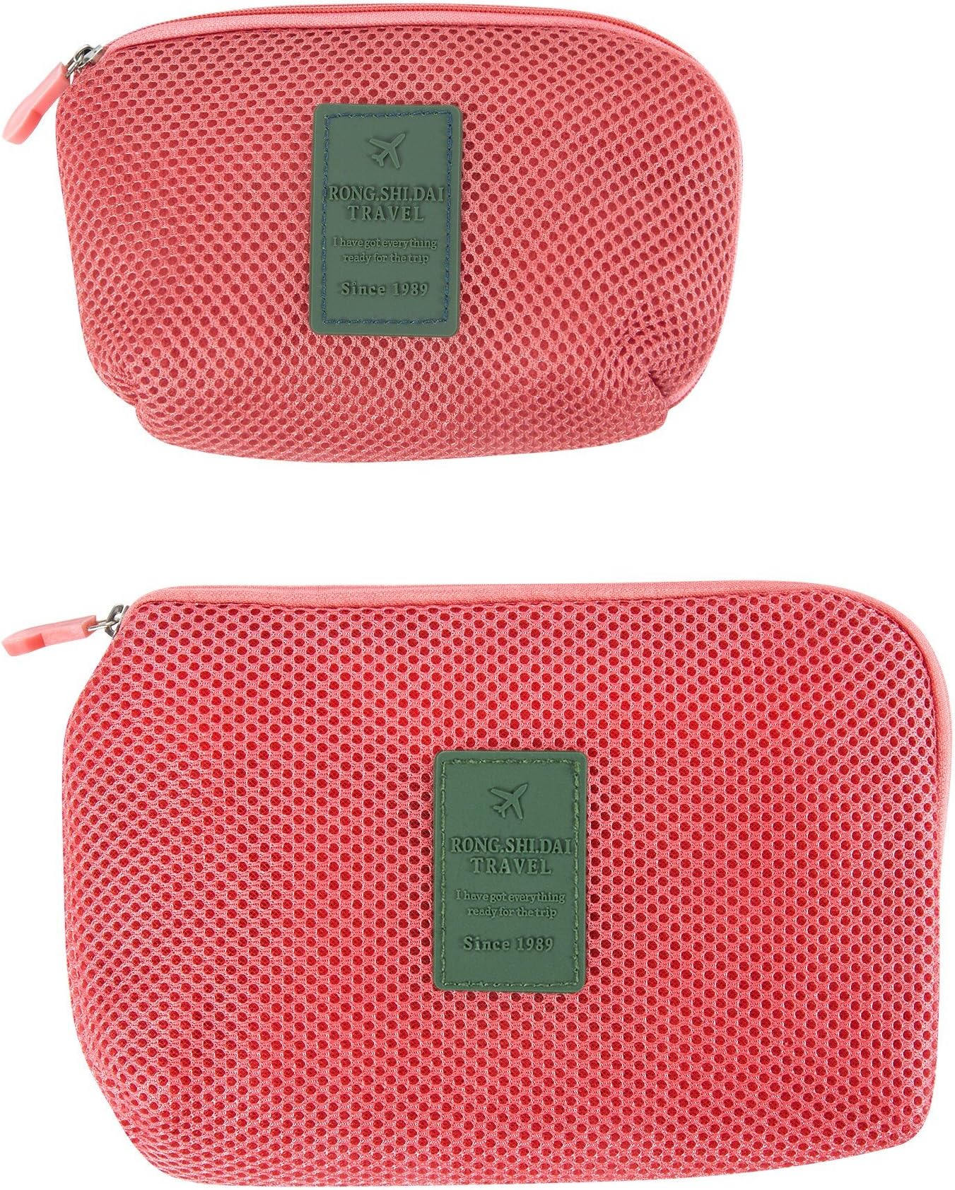 Accessories Bag as Makeup Bag Electronics Organizer Medicines Pouch Shockproof Nylon Fabric Travel Organizer Bag for Toiletries Trip Gadgets Organizer Pouch Set of 2 by Keeact (Baby Pink)