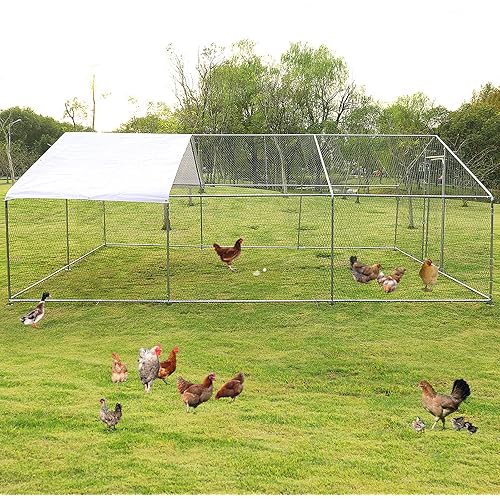 LEISU Outdoor Large Chicken Run Walk-in Chicken Coop with Waterproof Cover Chicken Playpen Metal Hen Cage Duck Cage Enclosure Rabbit Nest Fence Chicken Cages for Backyard Farm