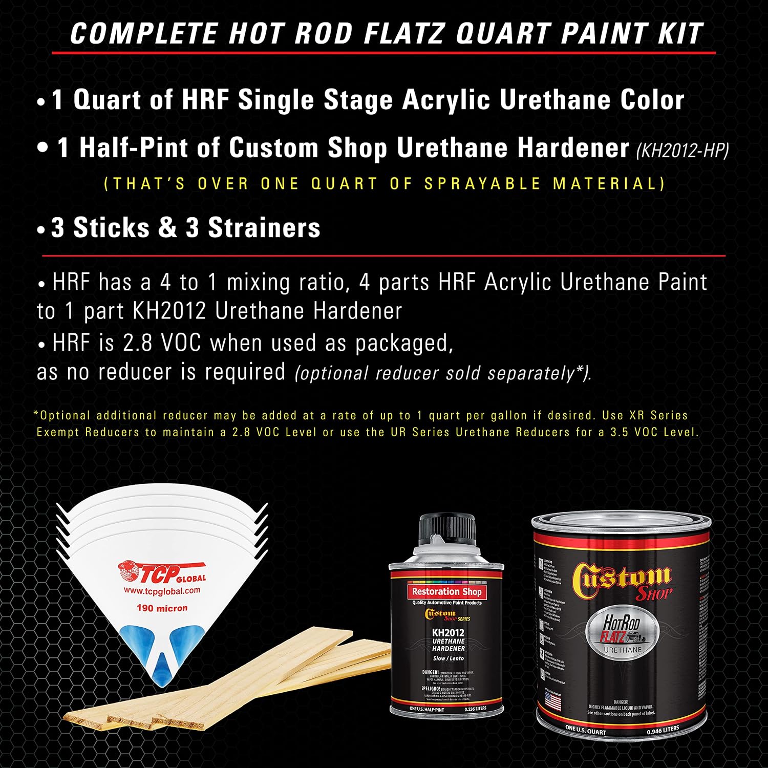 Custom Shop - Rock Moss Green - Hot Rod Flatz Flat Matte Satin Urethane Auto Paint - Complete Quart Paint Kit - Professional Low Sheen Automotive, Car Truck Coating, 4:1 Mix Ratio