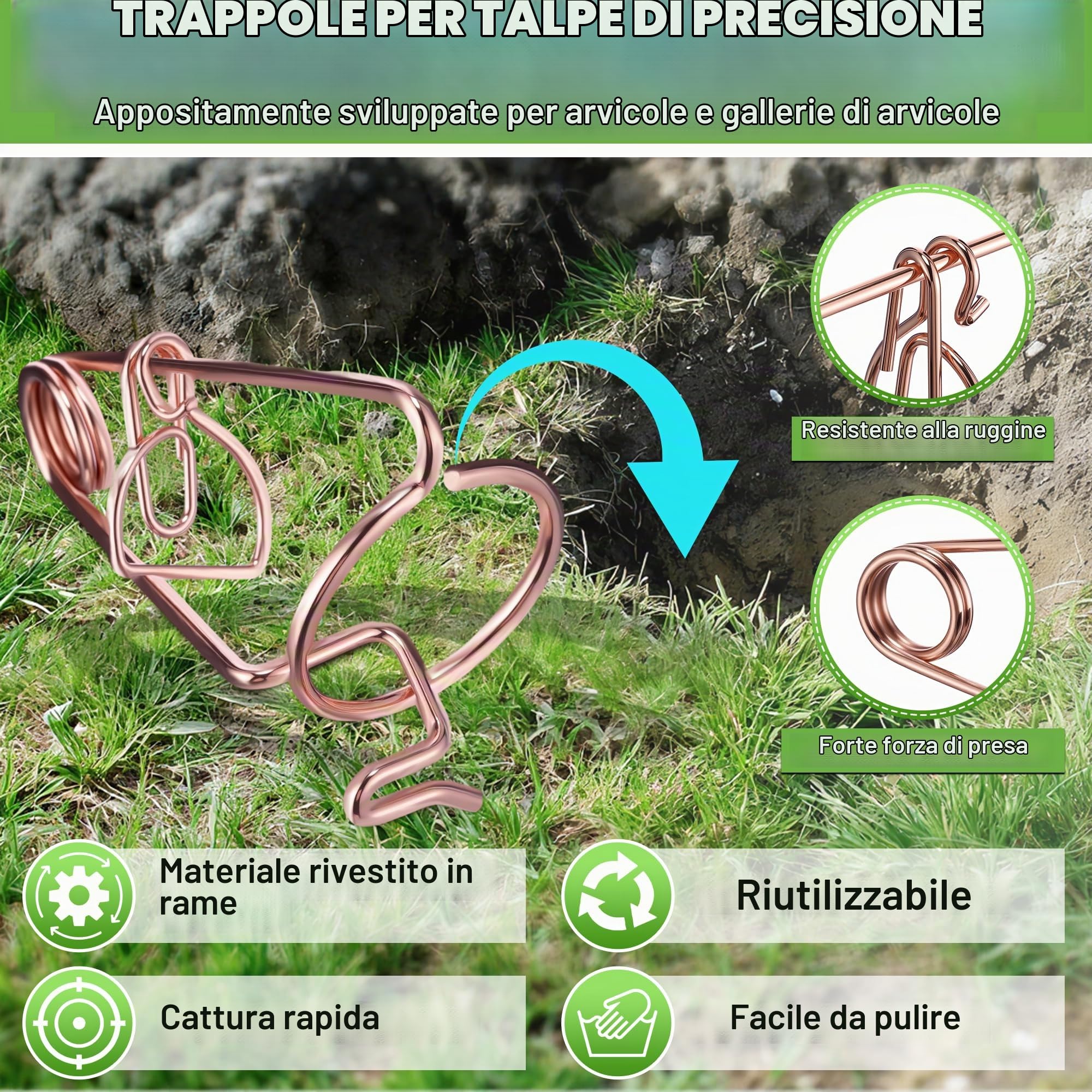 Enhon Trappola Professionale per Arvicole e Talpe, trappole per Arvicole in Filo di Acciaio ramato, efficaci Contro Arvicole Talpe in Giardino