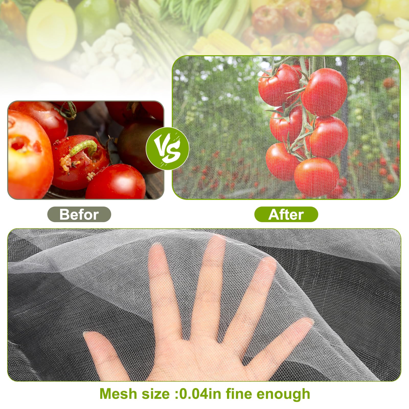 RIFNY - Rete di protezione per verdure, zanzariera a maglia fine per giardino | Zanzariera per serra per piante, per proteggere alberi da frutto e verdure dagli insetti, 3 x 15 m