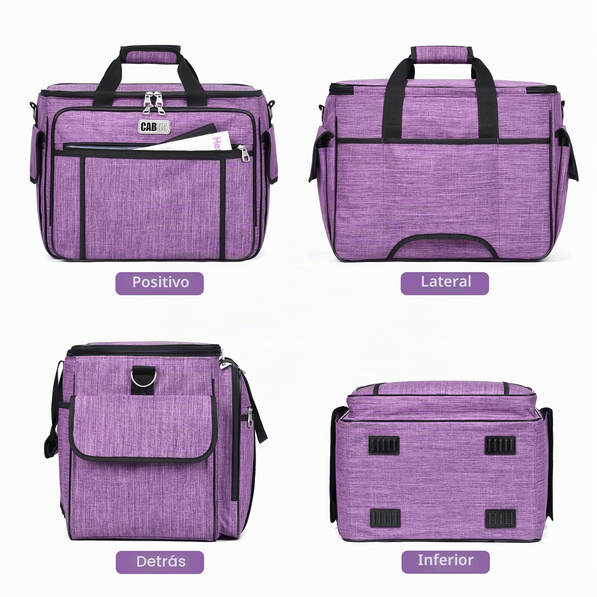 CAB55 - Funda Desmontable para máquina de Coser con Ruedas, Bolsa de Mano con Tabla de Madera Inferior extraíble para la mayoría de máquinas de Coser estándar y Accesorios
