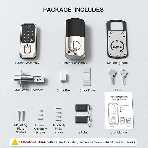 Miniatura 9 de Hornbill Cerradura inteligente WiFi, cerradura de puerta delantera sin llave, cerrojo electrónico de huellas dactilares compatible con Alexa,
