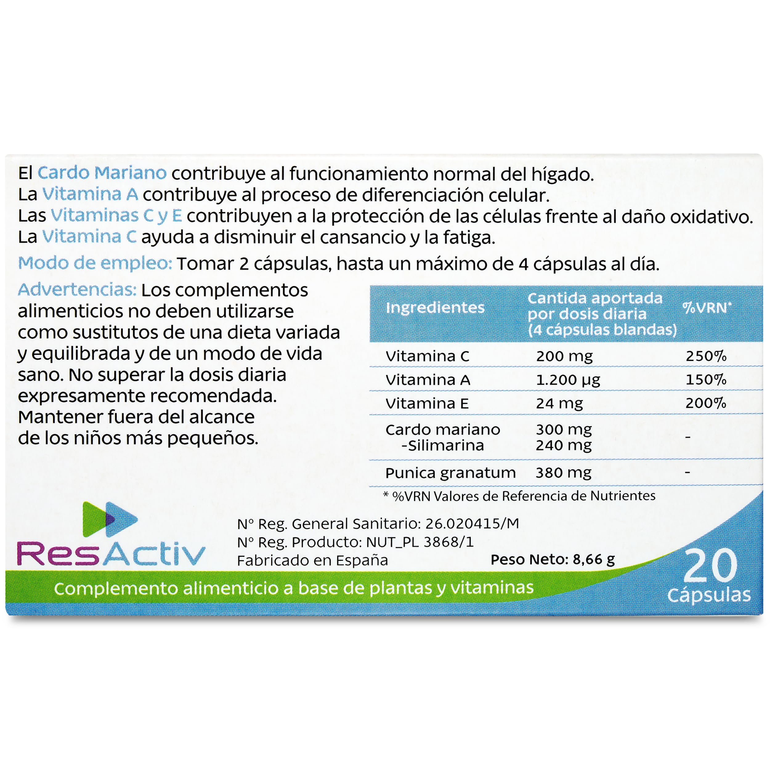 Anti Resaca Protector Hepatico Natural con Cardo Mariano, Silimarina, Granada y Vitaminas A, C y E - Protege Durante la Ingesta y Elimina los Efectos Posteriores - 60 Pastillas Resaca