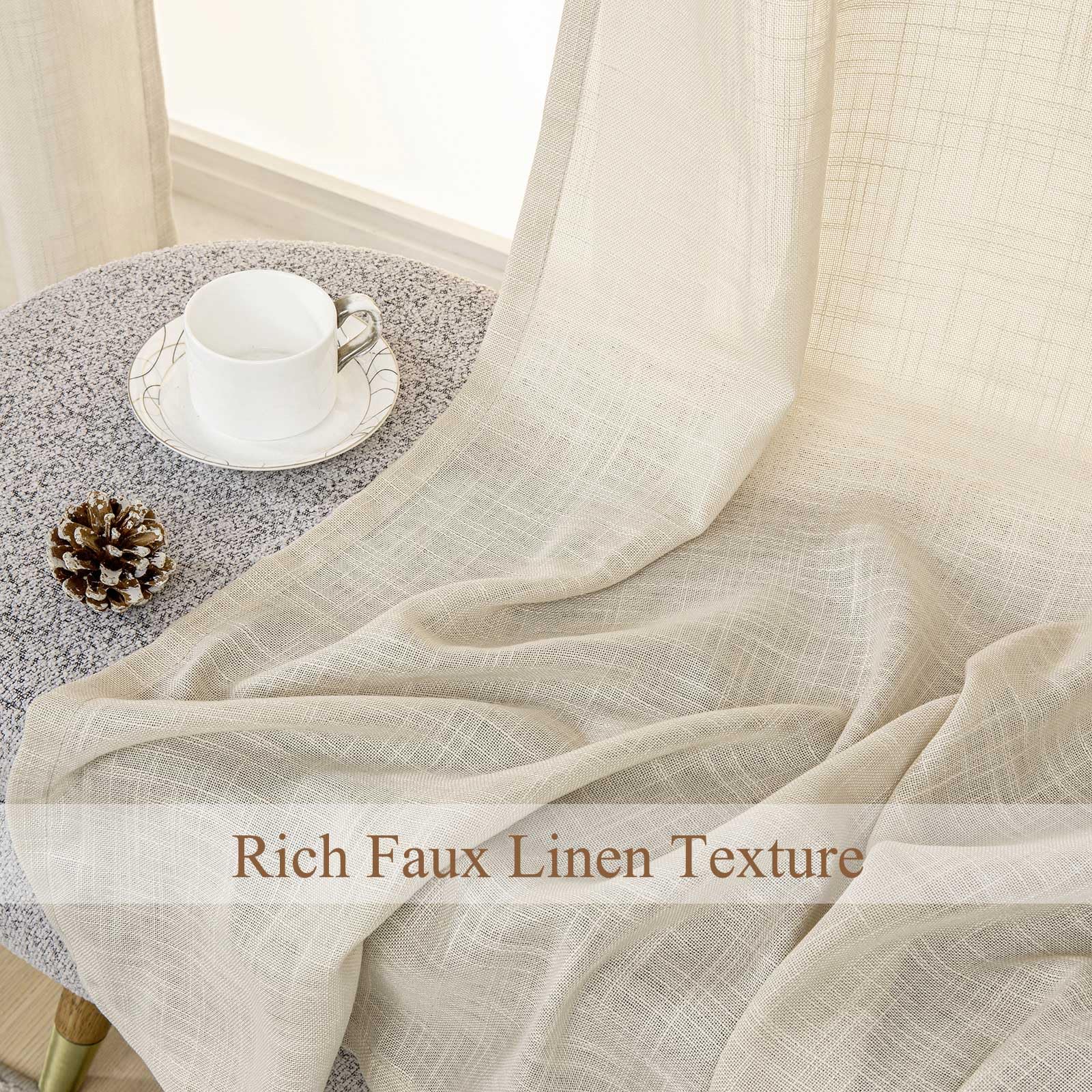 L.Z.E Beige Gardinen mit Kräuselband, Halbtransparente Linen Vorhänge für Wohnzimmer Schlafzimmer Kinderzimmer Fenster, 2er Set Unifarbe Leinenoptik Landhaus Stil 225 cm Lang (LZE2206T-BG225)