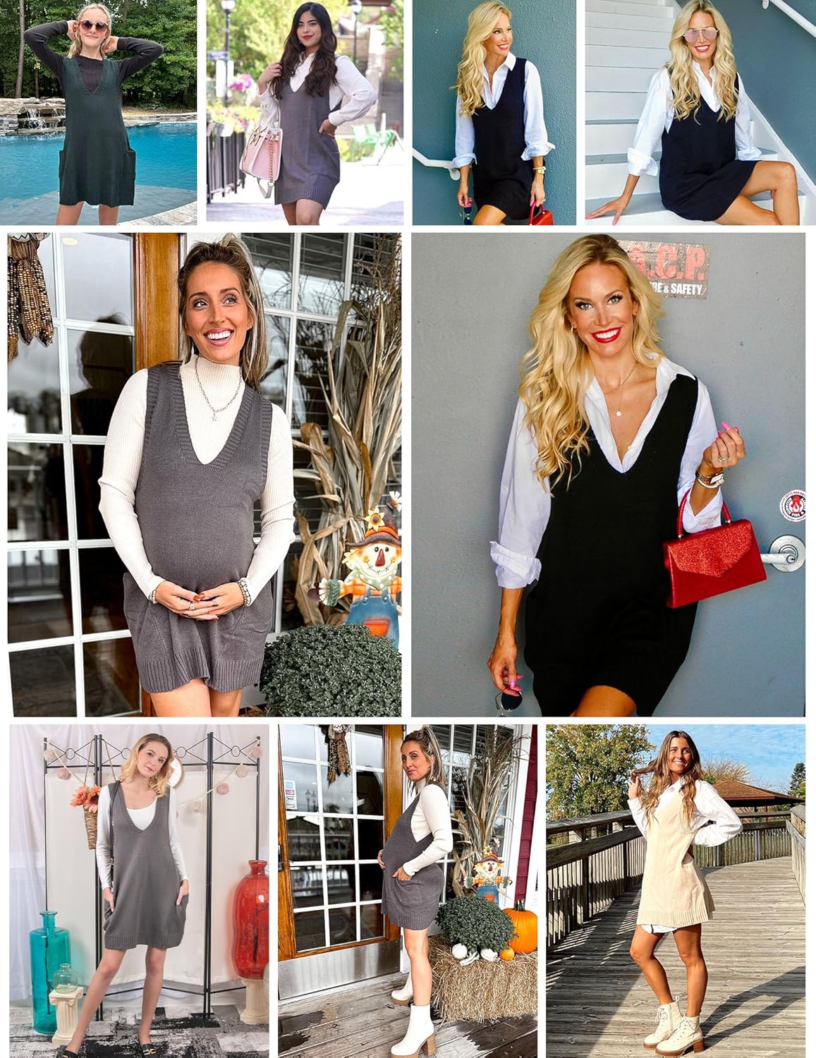 HOTOUCH Women Sweater Vest Oversized V Neck Sleeveless Knit Pullover Ribbed Vest Dress with Pockets - Image 5