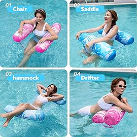 SLOOSH 2 Packs Tropical Leaves Hammock Pool Floats Adults, 4-in-1 Multi-Purpose Inflatable Pool Floats PVC Water Hammock Lounge Floaties (Blue&Pink)