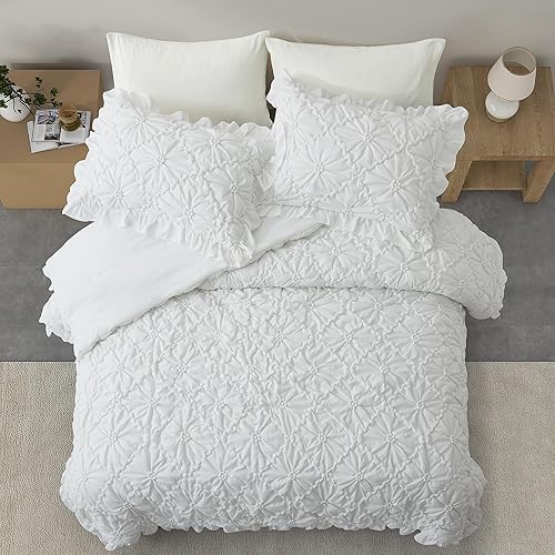 Miniatura 6 de BEDAZZLED Juego de edredón tamaño Queen, 3 piezas de cama en una bolsa, exquisito edredón plisado, ropa de cama bohemia alternativa al plumón con