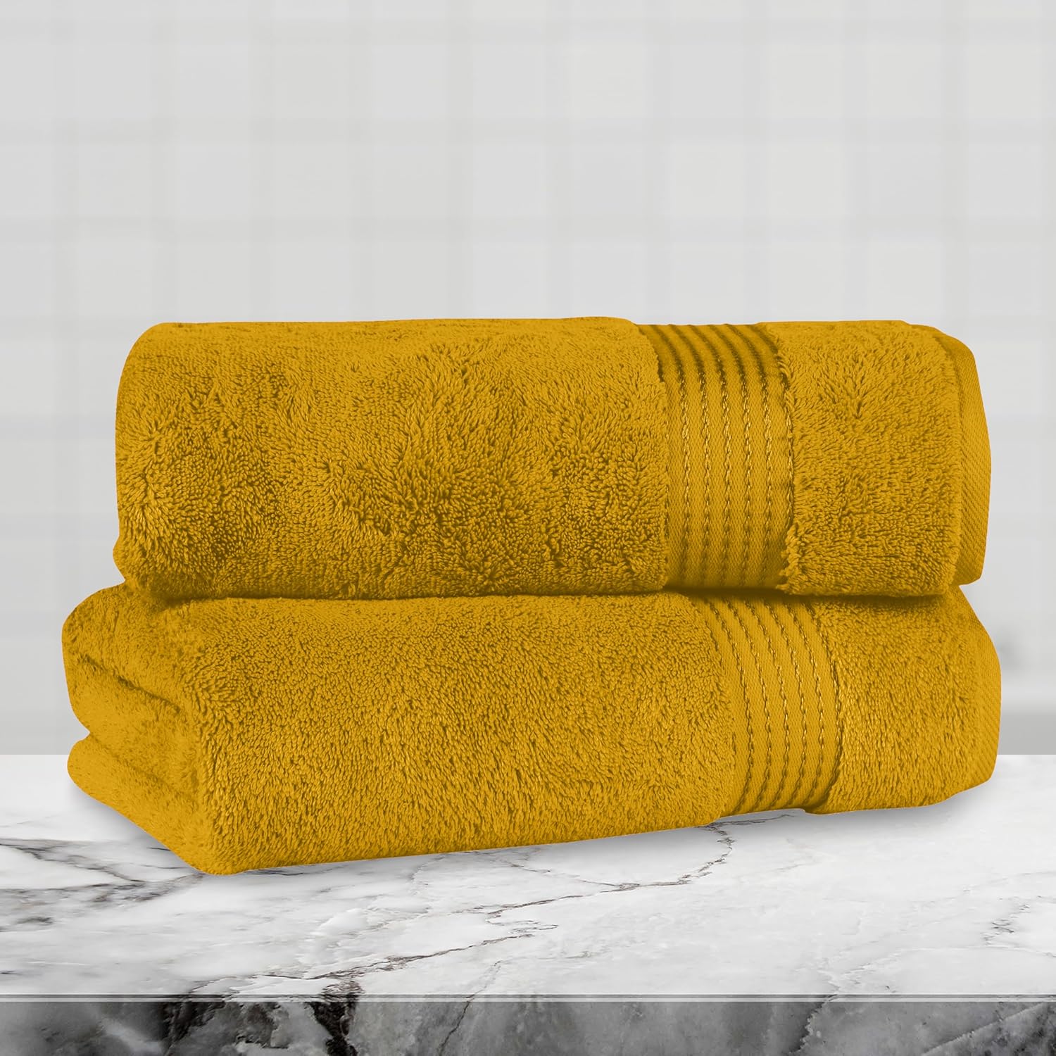 Mocassi Luxury 100% Turkish Cotton 2-Pack Bath Towel Set- Ultra Soft, Quick Dry Highly Absorbent 27 x 54 inch Premium Spa Hotel Quality 2PC Bath Towels - Luxurious Soft Bathroom Towels, Gold