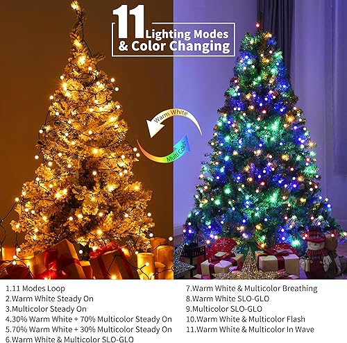 Miniatura 2 de Brizled - Cadena de luces de 66 pies con 200 LED que cambian de color, luces de Navidad blancas cálidas y de colores, luces de bayas regulables,