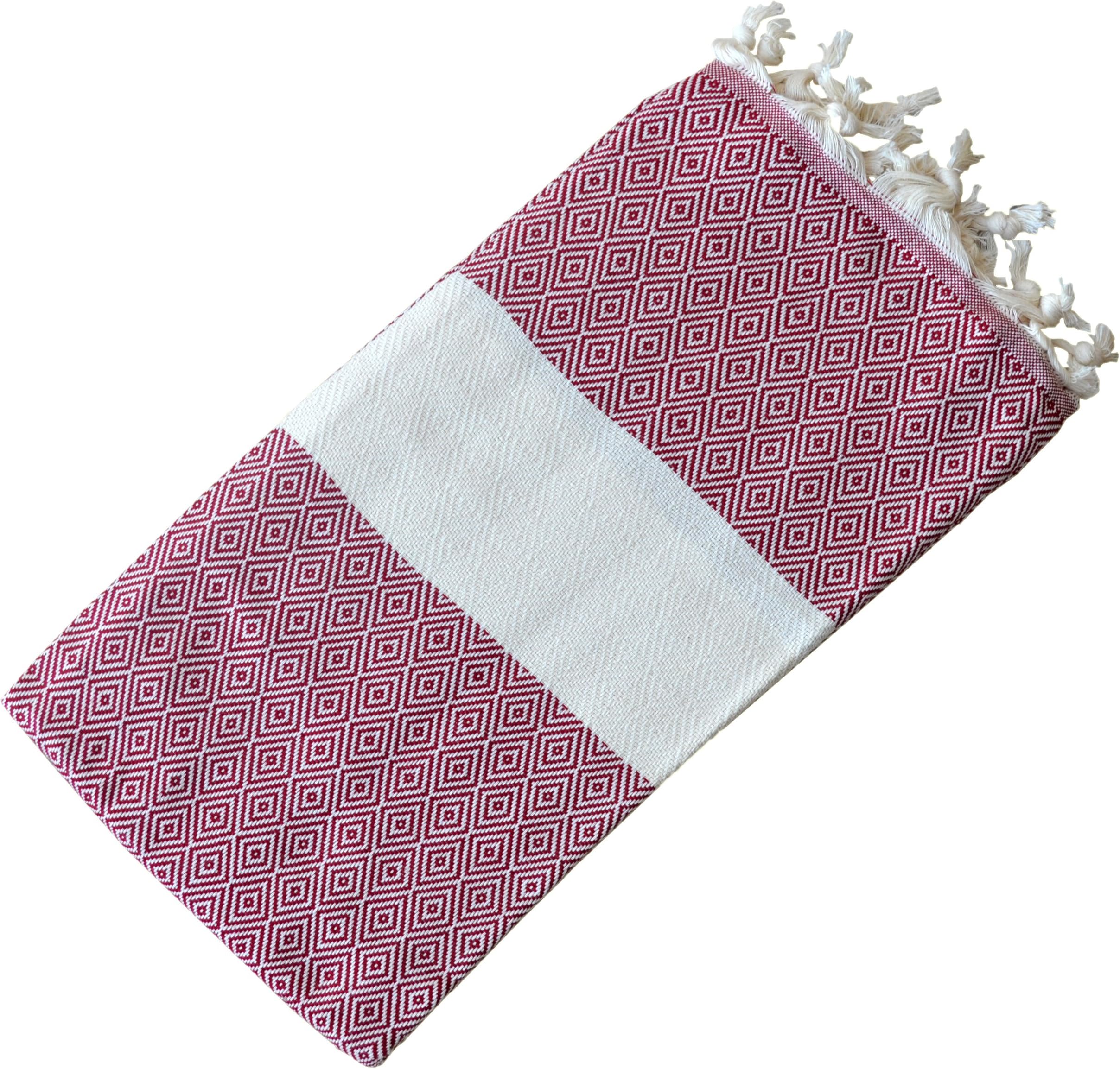 Dandelion - Diamond Pattern - Naturally-Dyed Cotton Turkish Towel Peshtemal - 71x39 Inches - Burgundy