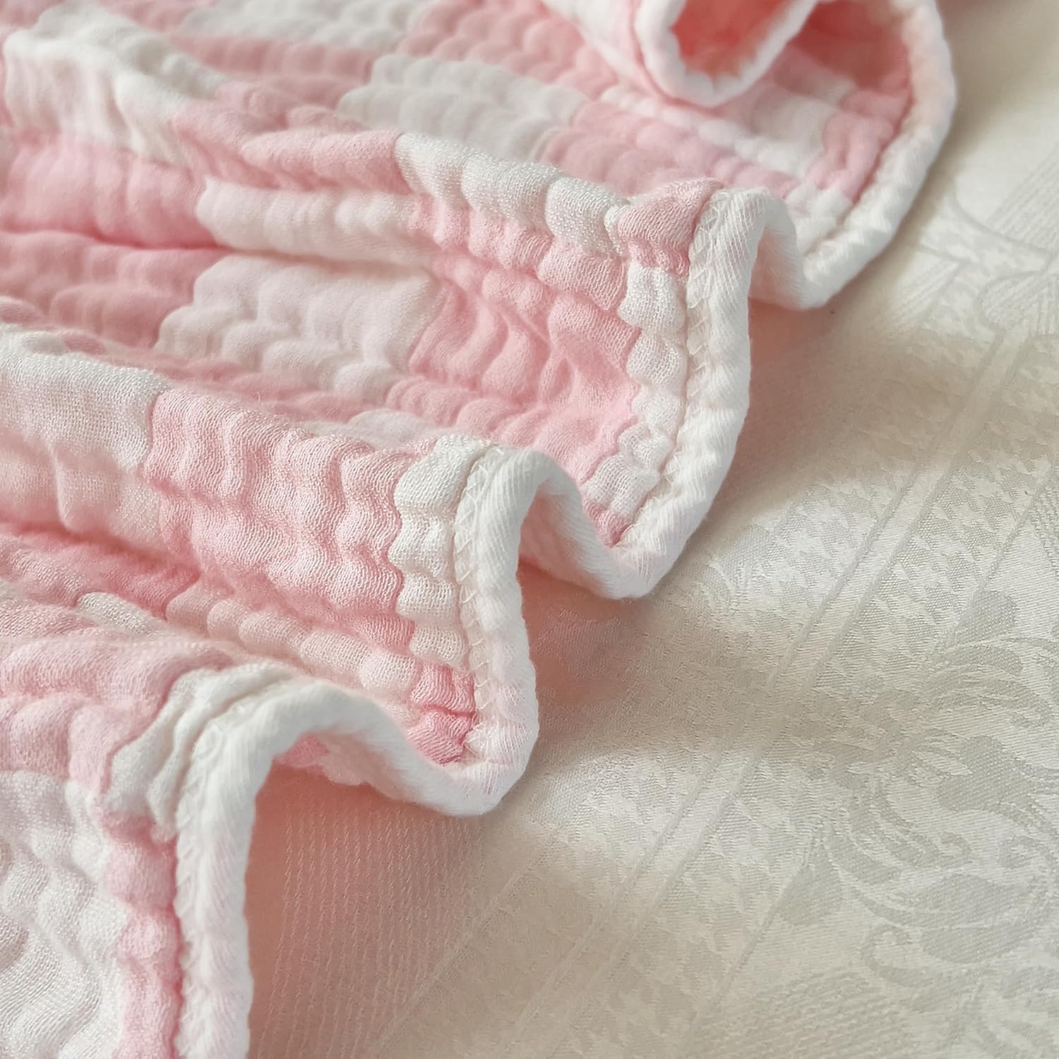 NIDITW Pink Checkerboard Cotton Muslin Throw Blanket for Couch 6-Layer Checkered Gauze Blanket Soft Breathable All Season for Couch Bed Sofa 50x60 Inches (Pink, Throw)