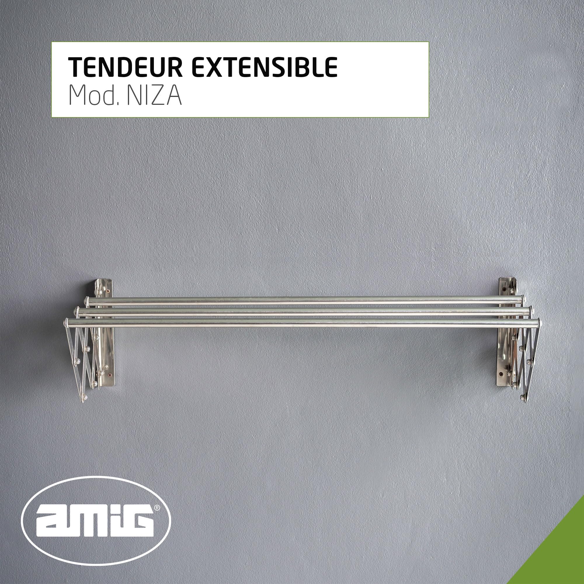 Amig - Étendoir Extensible Mural Niza | Fabriqué en Aluminium de Haute résistance | Finition Inoxydable | Dimensions : 120x14x3cm | Étendoir à Linge Pliable | Étendoir extérieur
