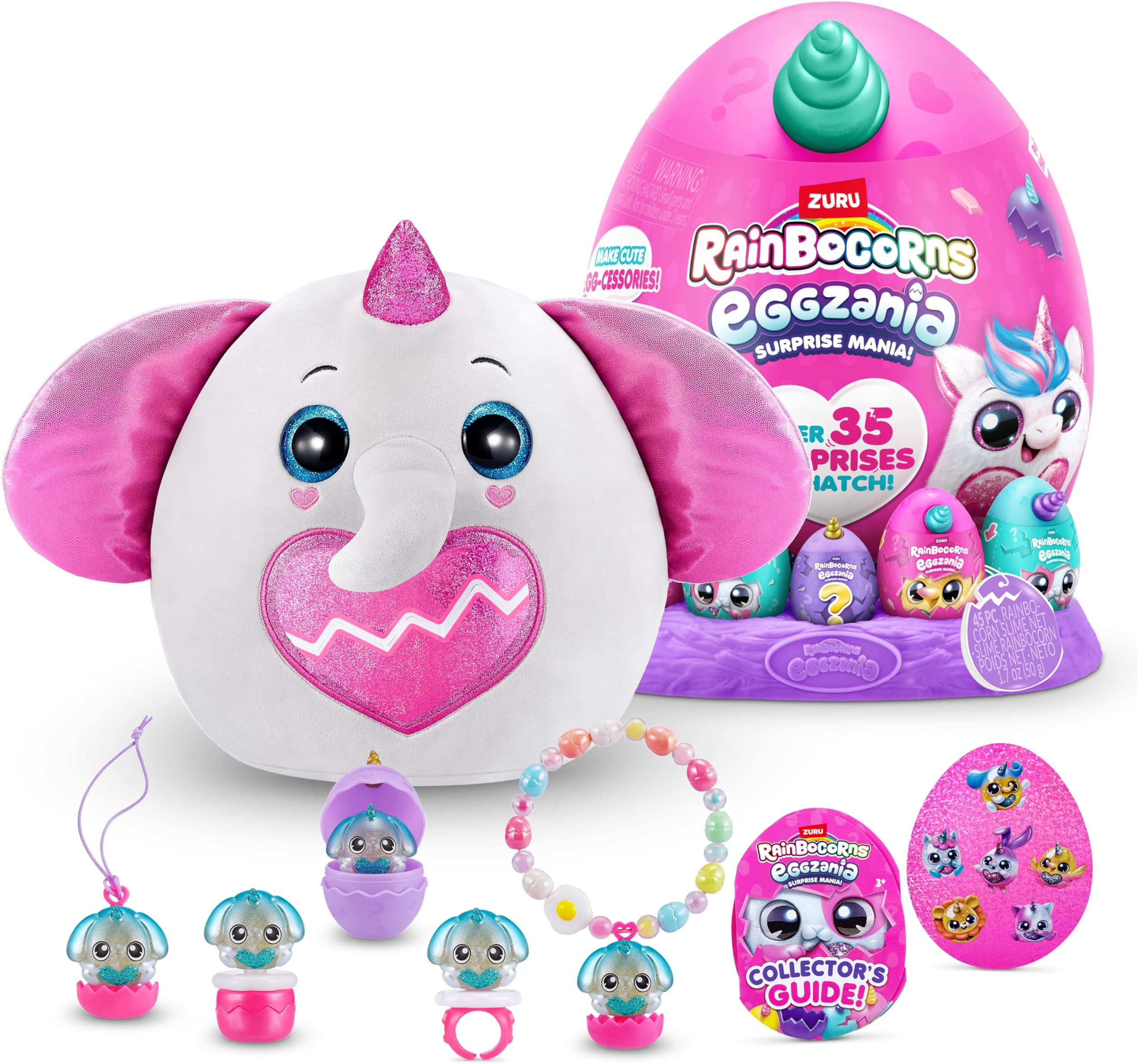 Eggzania Surprise Mania Series 1 (Elephant) by ZURU, Collectible Plush Stuffed Animal, Surprise Eggs, 5 Mini Eggs, Stickers, DIY Jewelry, Slime, Ages 3+ for Girls, Children