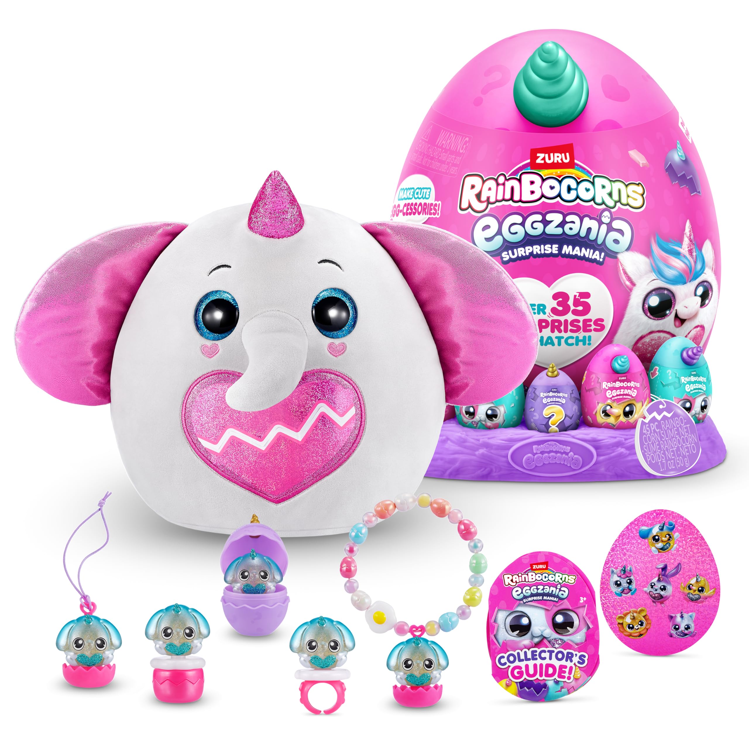 Rainbocorns Eggzania Surprise Mania Series 1 (Elephant) by ZURU, Collectible Plush Stuffed Animal, Surprise Eggs, 5 Mini Eggs, Stickers, DIY Jewelry, Slime, Ages 3+ for Girls, Children