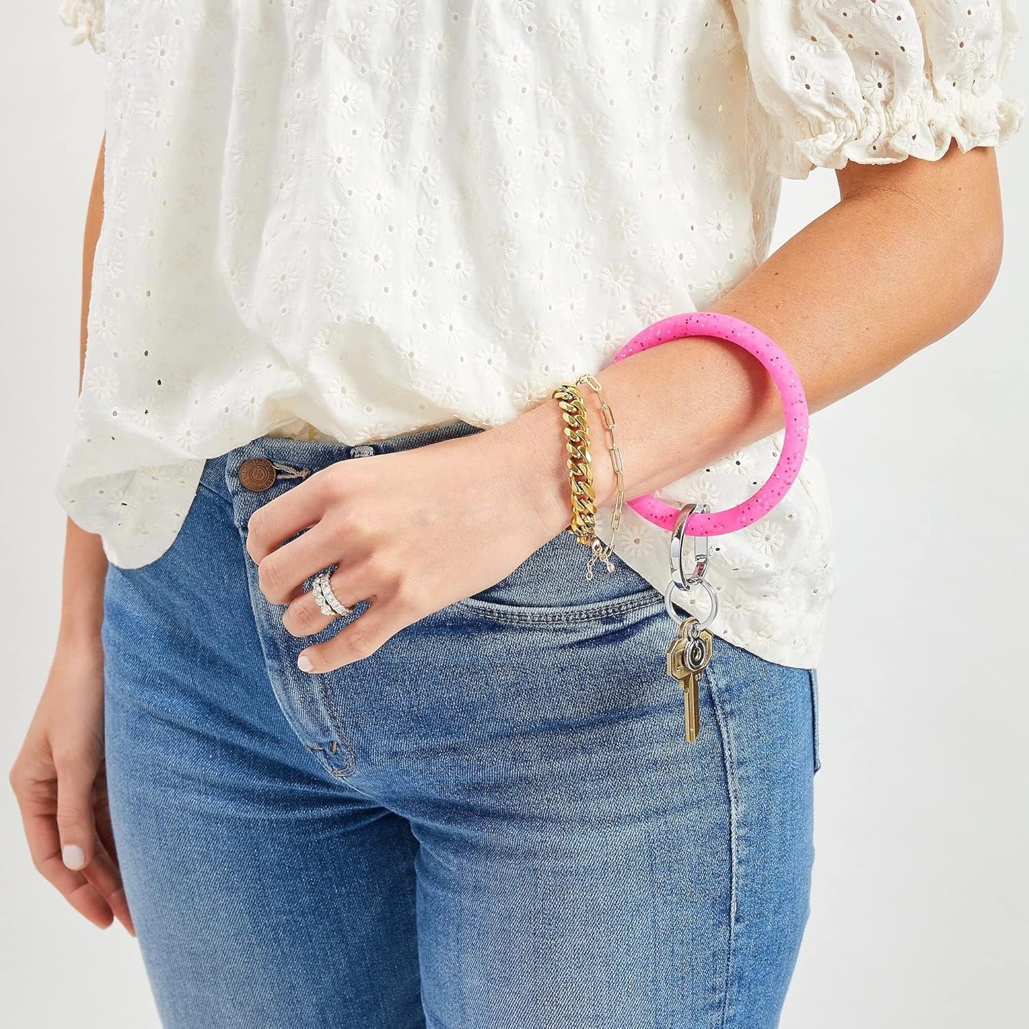 Oventure Silicone Big O® Key Ring – Confetti Glitter Bracelet Keychain | Hands-Free & Giftable Key Ring for Women