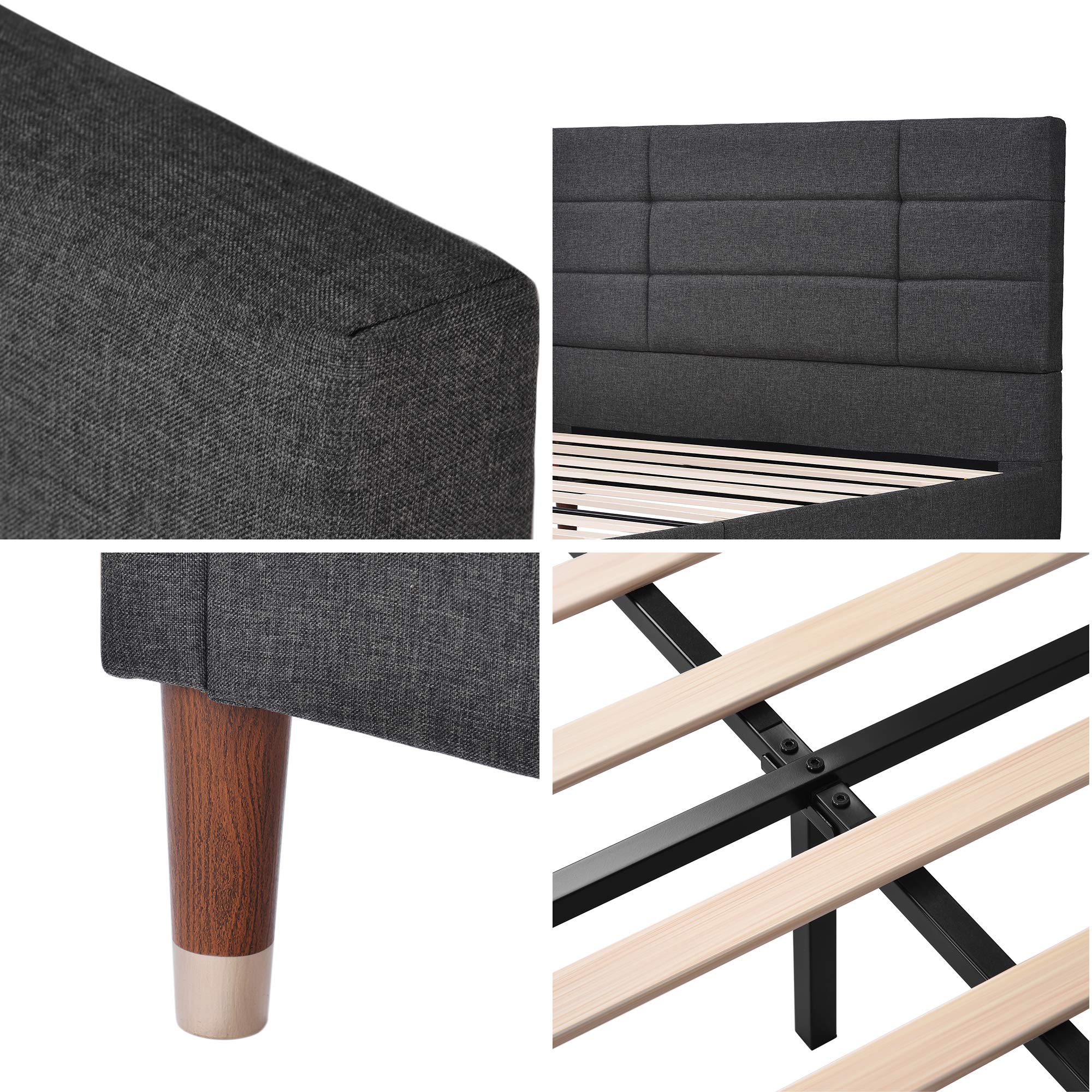 Merax Polsterbett, Doppelbett mit Bettkasten&Lattenrost, 140x200cm geopolsteres Bettgestell mit Kopfteil, in Dunkelgrau Leinen, für Erwachsene&Jugendliche, Dunkelgrau(Matratze Nicht enthalten)