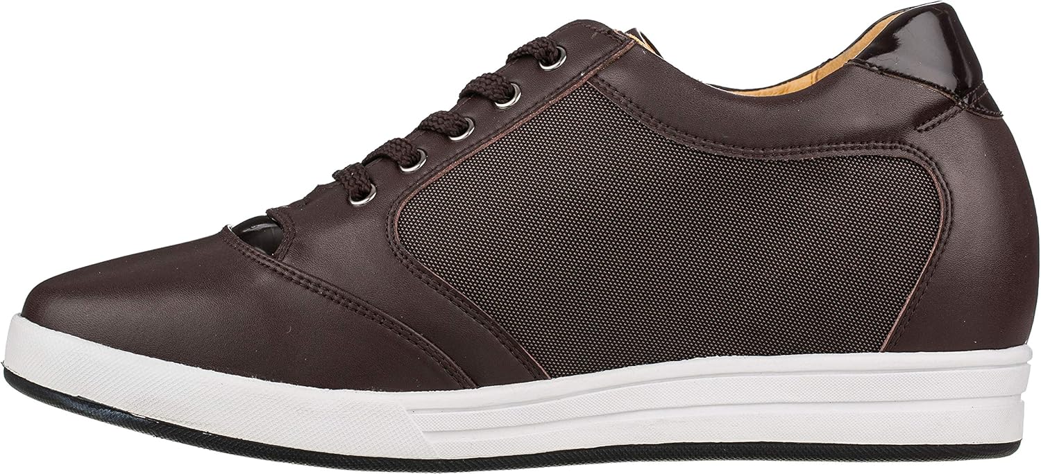 TOTO Men's Invisible Height Increasing Elevator Shoes - Dark Brown Leather/Mesh Lace-up Casual Fashion Sneakers - 3.2 Inches Taller - A53271 - Size 9 D(M) US - Image 3