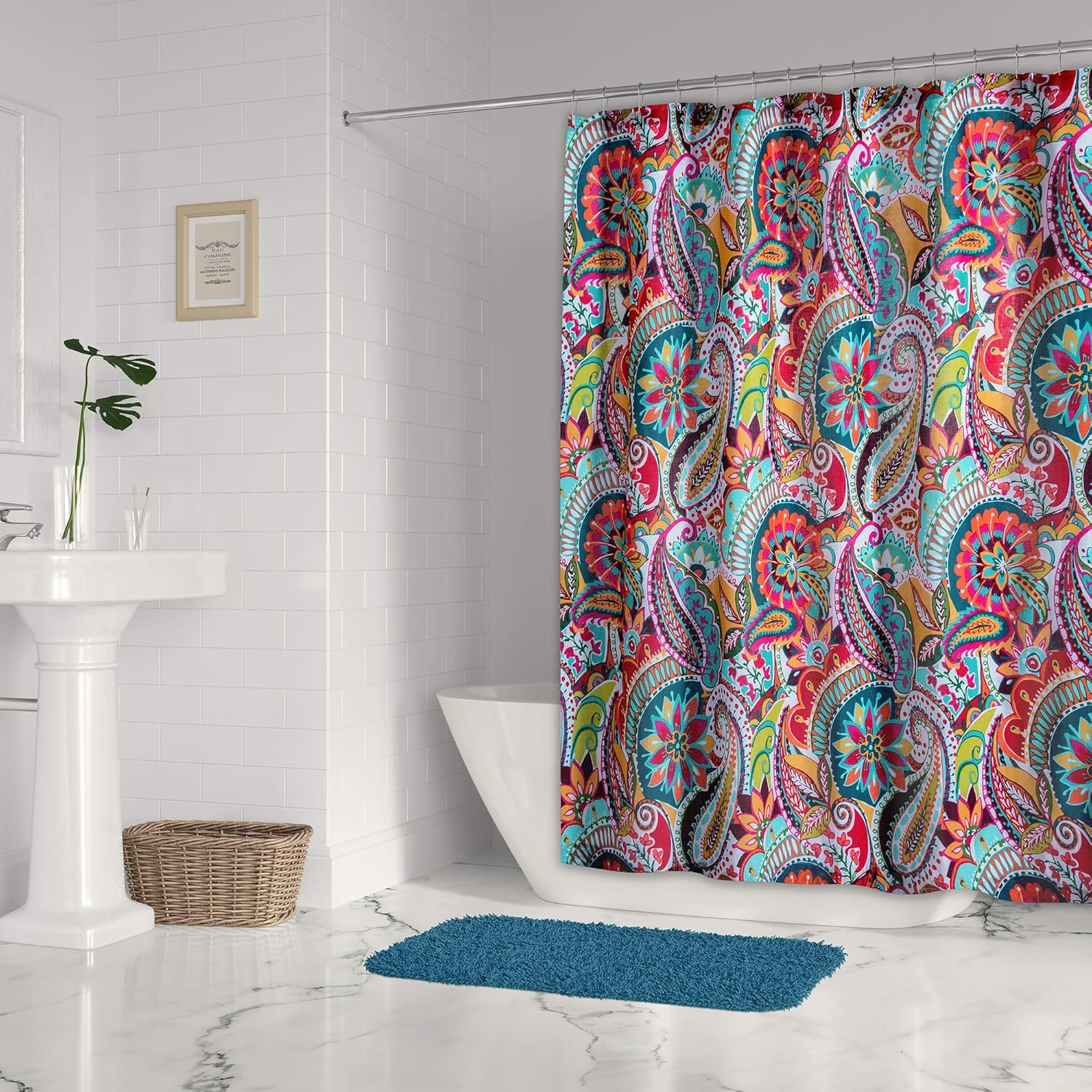 Levtex Home - Rhapsody - Shower Curtain (72x72in.) with Button Holes - Paisley - Yellow, Orange, Red, Green, & Blues - Red, Orange, Green, Blue and Yellow