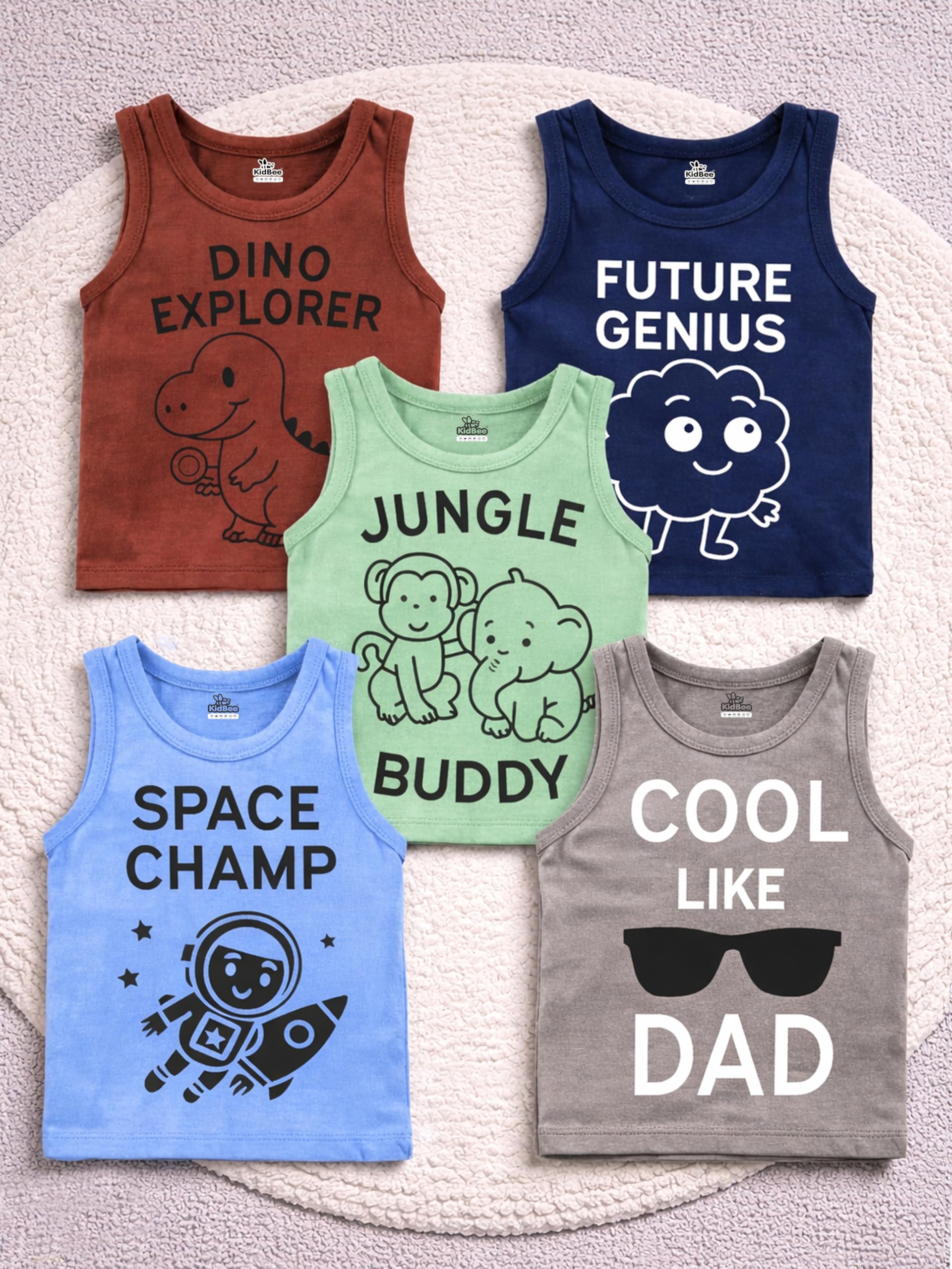 Kidbee Cotton Vests for Boys & Girls Printed (Set of 5)-image-35