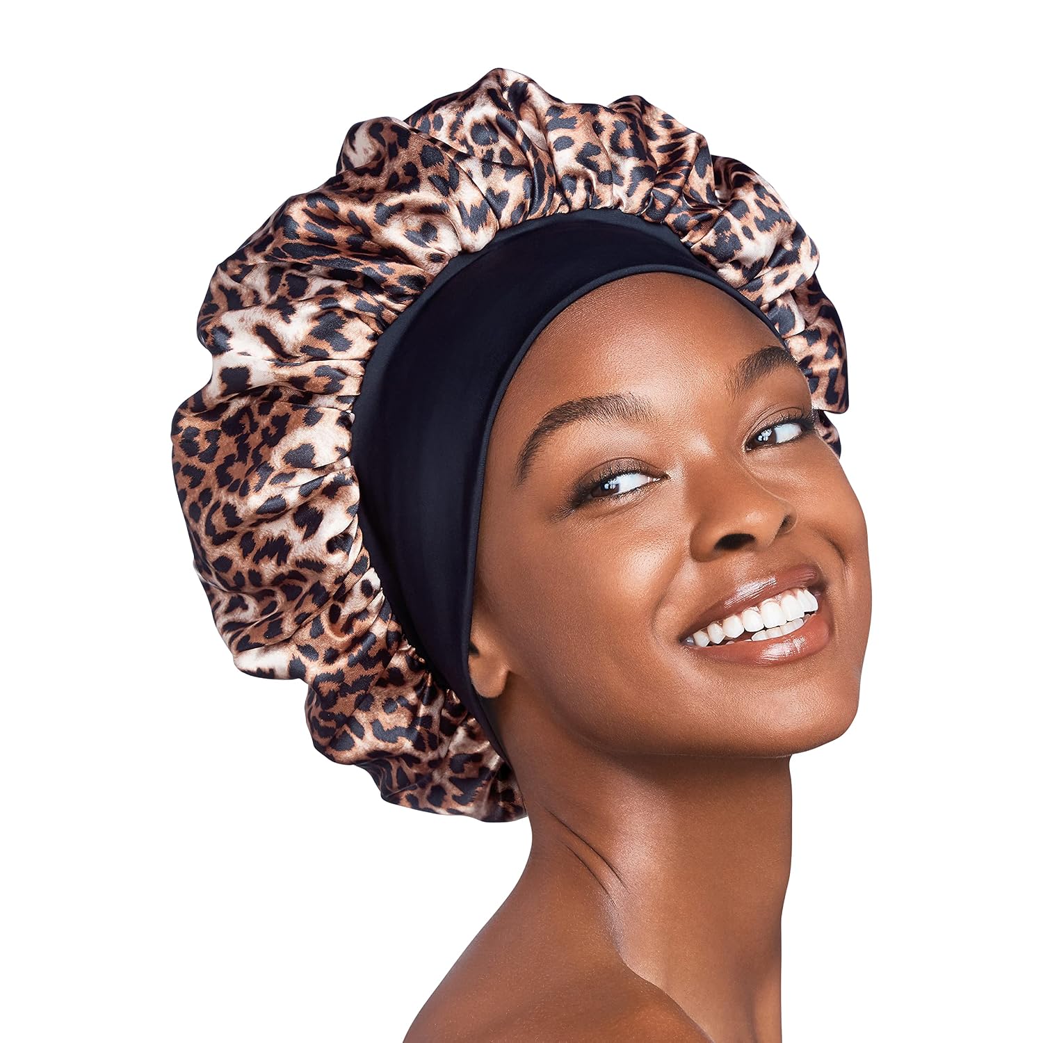 Red by Kiss Reversible Silky Satin Hair Cap Hair Bonnet with Wide Edge Double Wear Cap, Super Jumbo (Black)