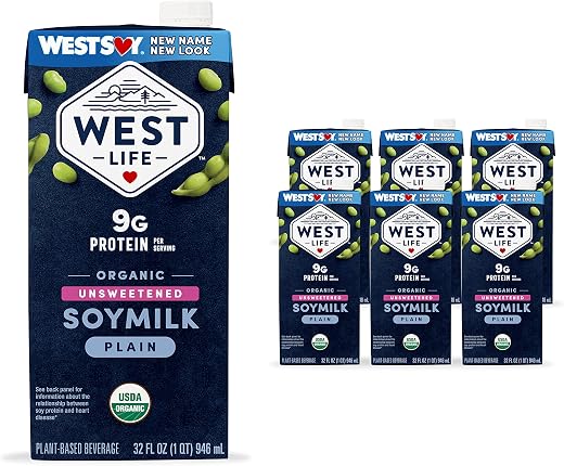West Life Organic Soy Milk, Unsweetened Plain, 32oz (Pack of 6)