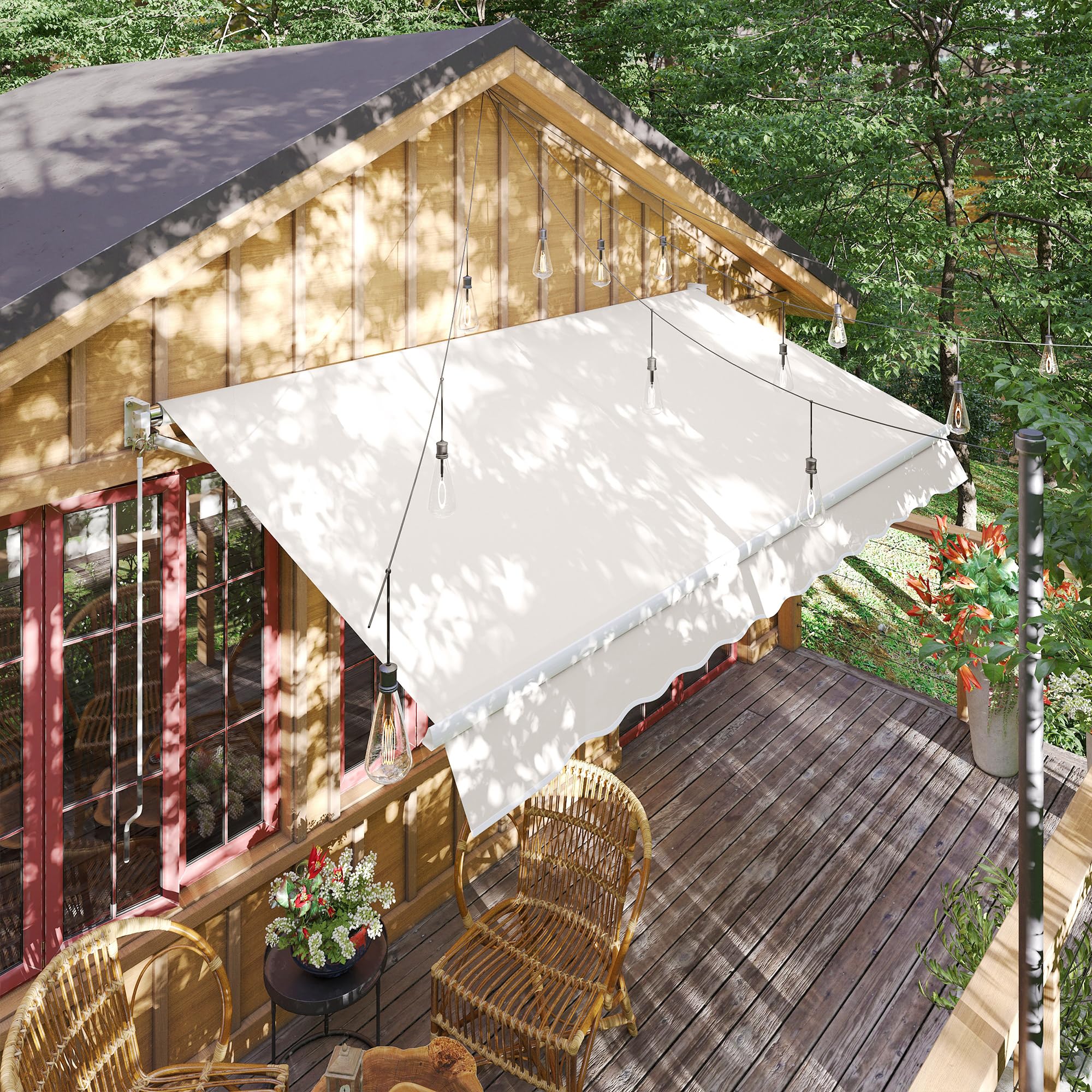 Outsunny Toldo Manual Retráctil 200x295 cm Toldo Enrollable de Exterior con Manivela de Metal y Impermeable Anti-UV para Jardín Terraza Ventanas Crema
