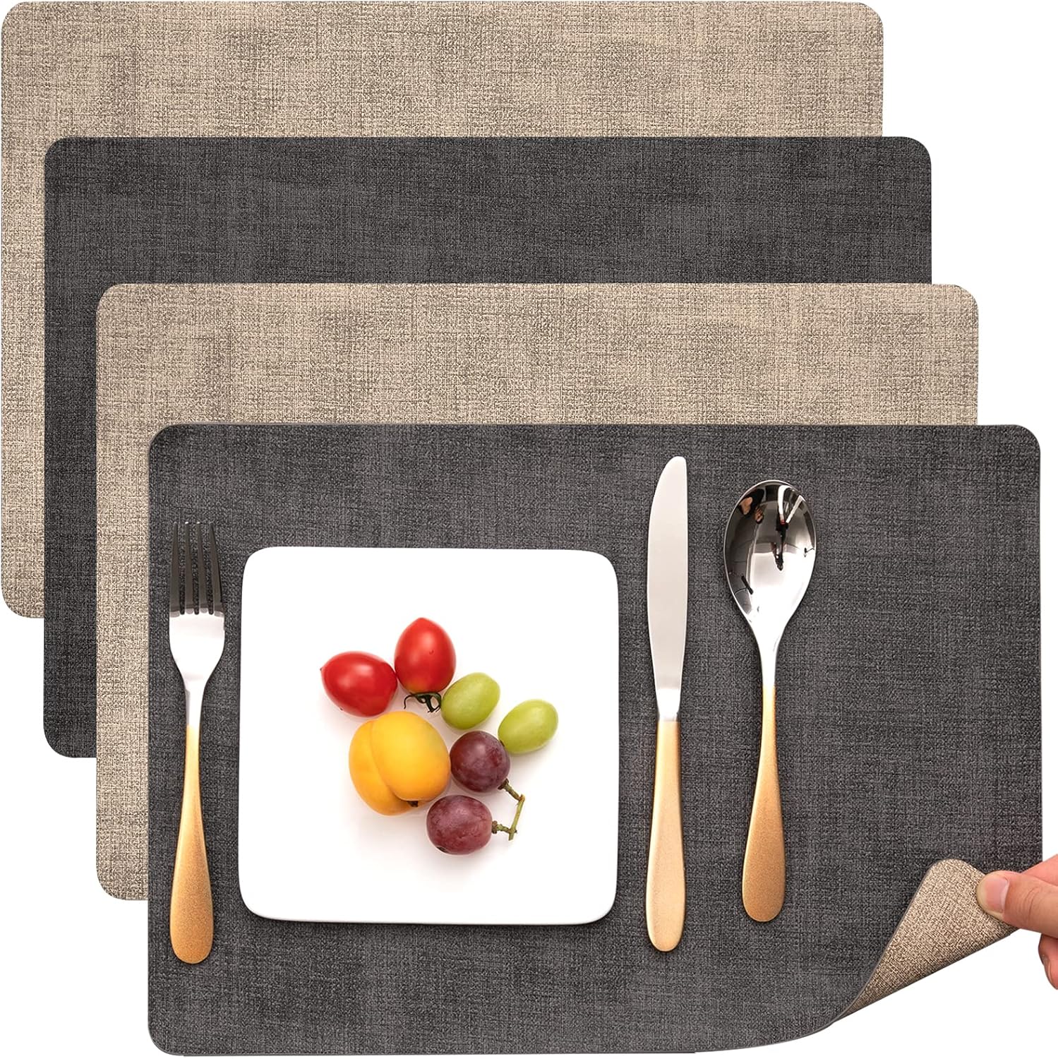 Myir JUN Placemats Dual Sided, Faux Leather Place Mats Set