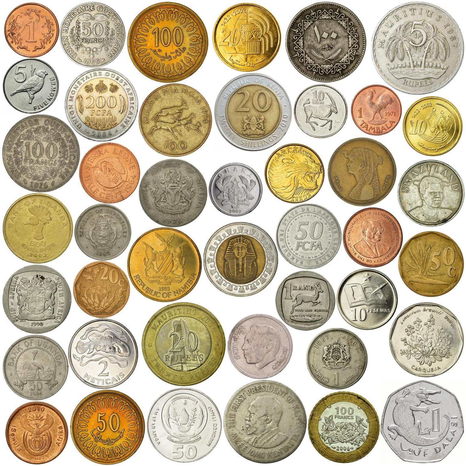 20 Different Coins from Africa - Unique Coin Collection - Exotic African Wildlife - Animals and Flowers - Historical Leaders - Authentic Collectible Set