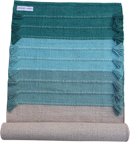 Jaipur Art & Rugs - Tapete de yoga de algodón, ecológico, tejido a mano, antideslizante y grueso (0.945 x 2.835 x 0.197 in) para el fitness diario