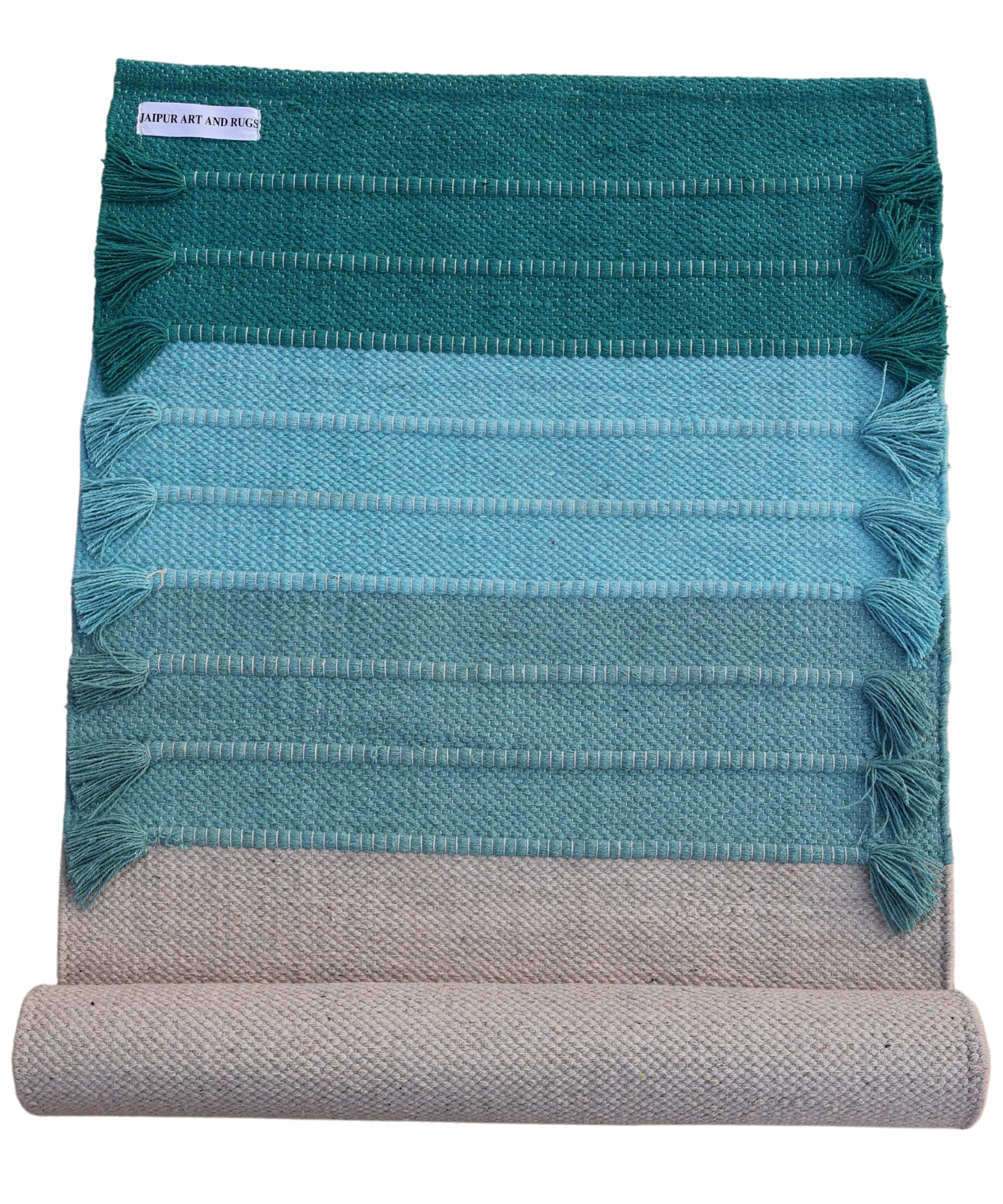Jaipur art & Rugs Organic Cotton Yoga Mat - Eco-Friendly Hand-Woven Rug - Non Slip & Thick (24”x72”x5mm) for Everyday Fitness at Home - Comfortable Extra-Long (Green-White)