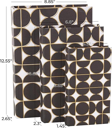 Miniatura 6 de Deco 79 Caja decorativa de lona con forma de libro de almacenamiento de imitación con diferentes patrones de coral y concha, juego de 3 cajas