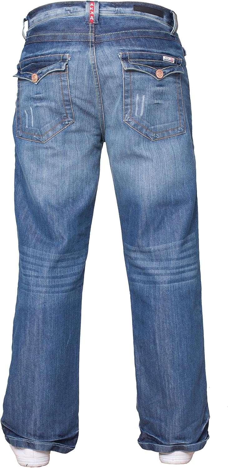 APT Mens Designer Basic Bootcut Flared Wide Leg Blue Denim Jeans - Range of Waist